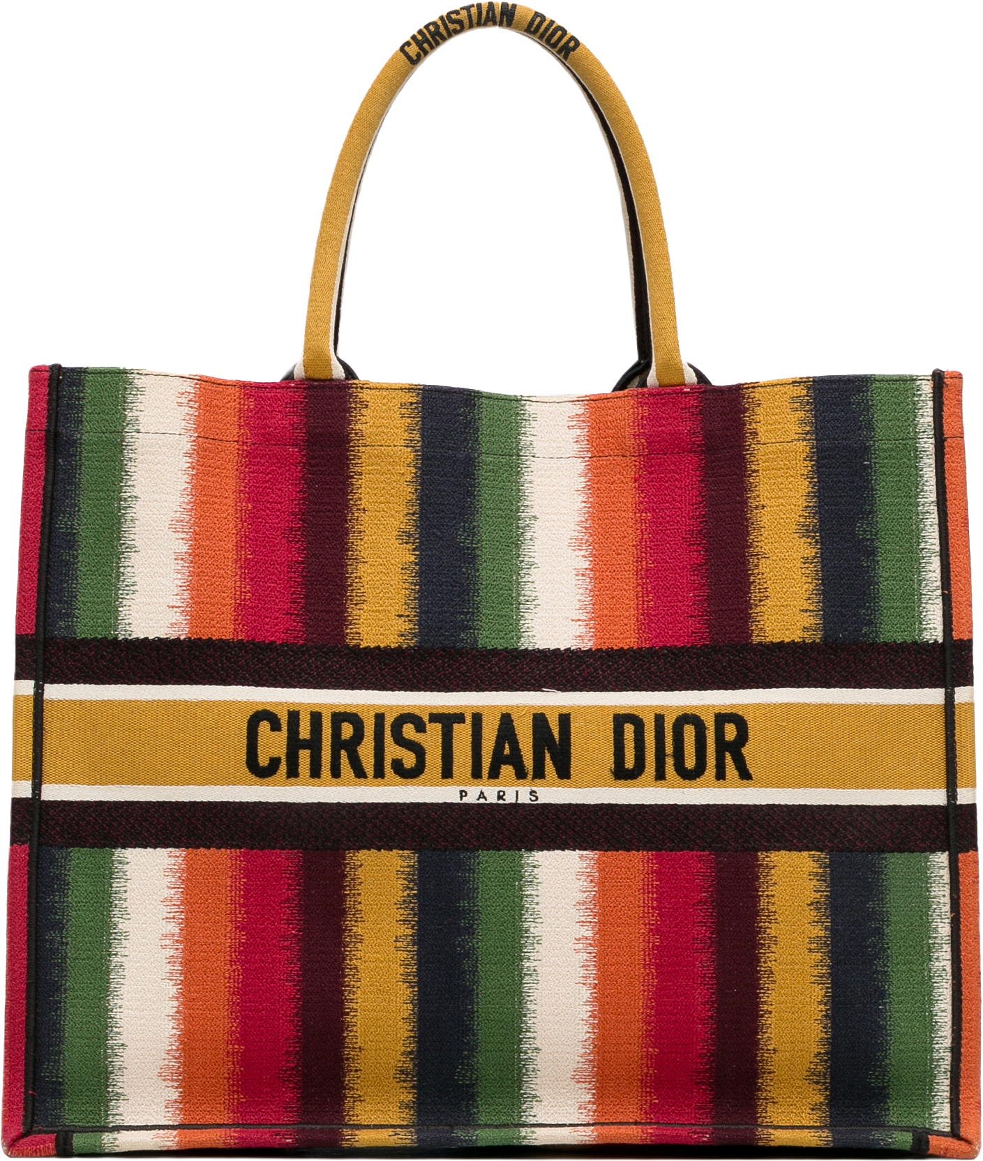 Dior Large Striped Book Tote, från Luxclusif, i färgen yellow.