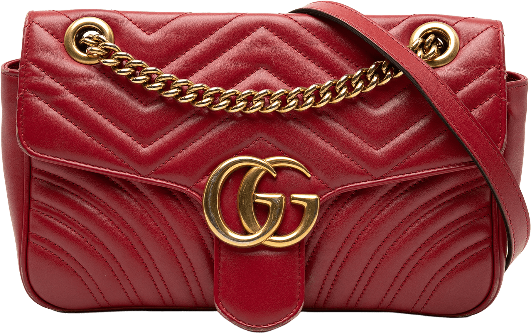Gucci Medium Gg Marmont Matelasse Leather Shoulder Bag, från Luxclusif, i färgen red.