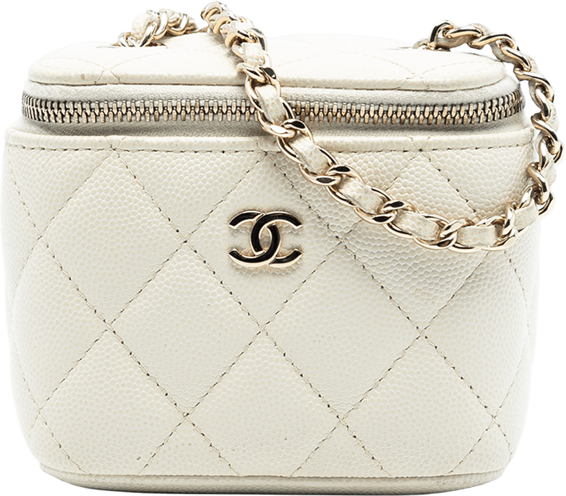 Chanel Mini Cc Quilted Caviar Vanity Case With Chain, från Luxclusif, i färgen ivory.