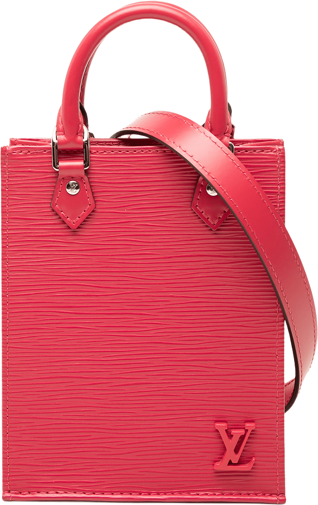 Louis Vuitton Epi Petit Sac Plat, från Luxclusif, i färgen rosa.
