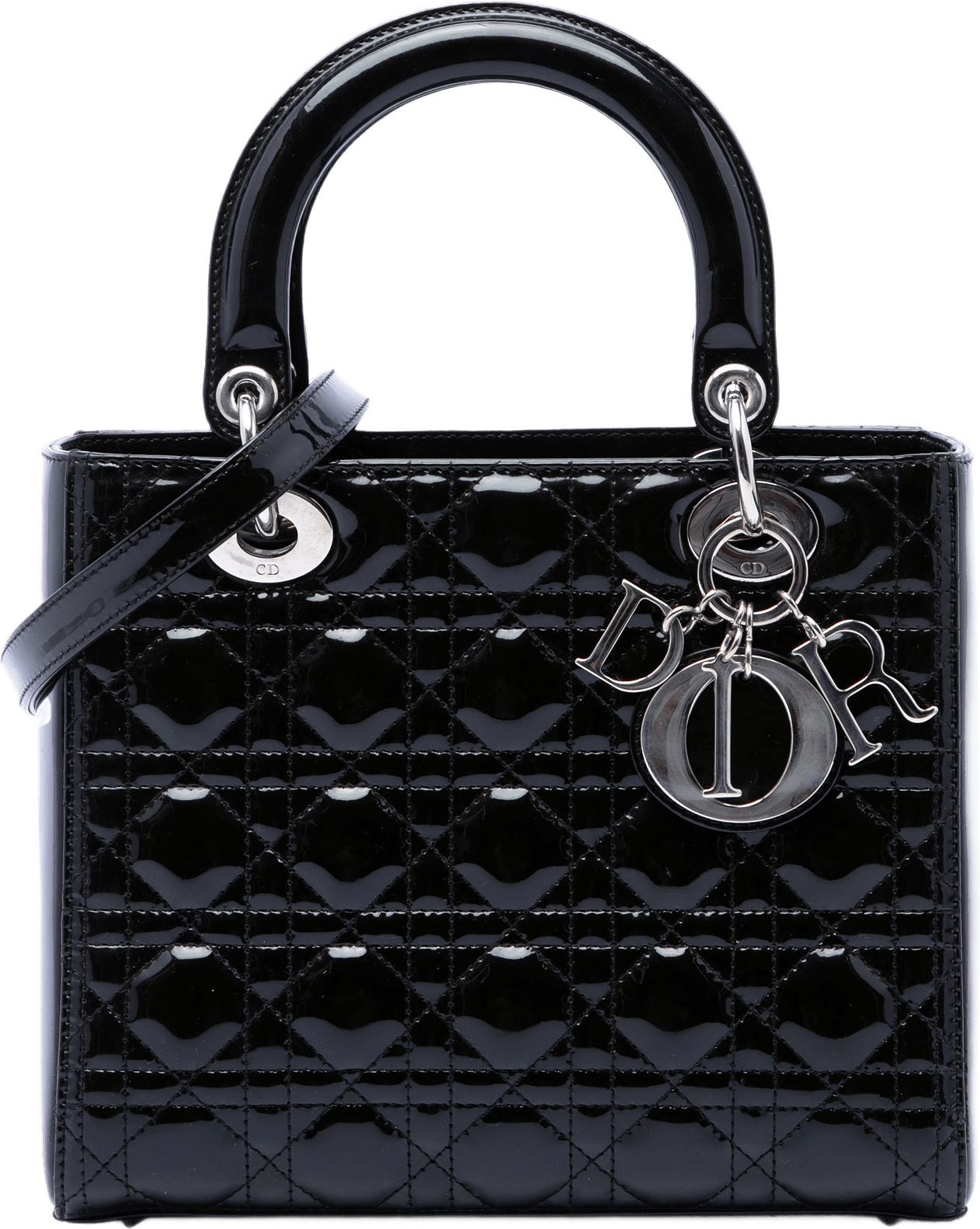 Dior Medium Patent Cannage Lady Dior, från Luxclusif, i färgen svart.