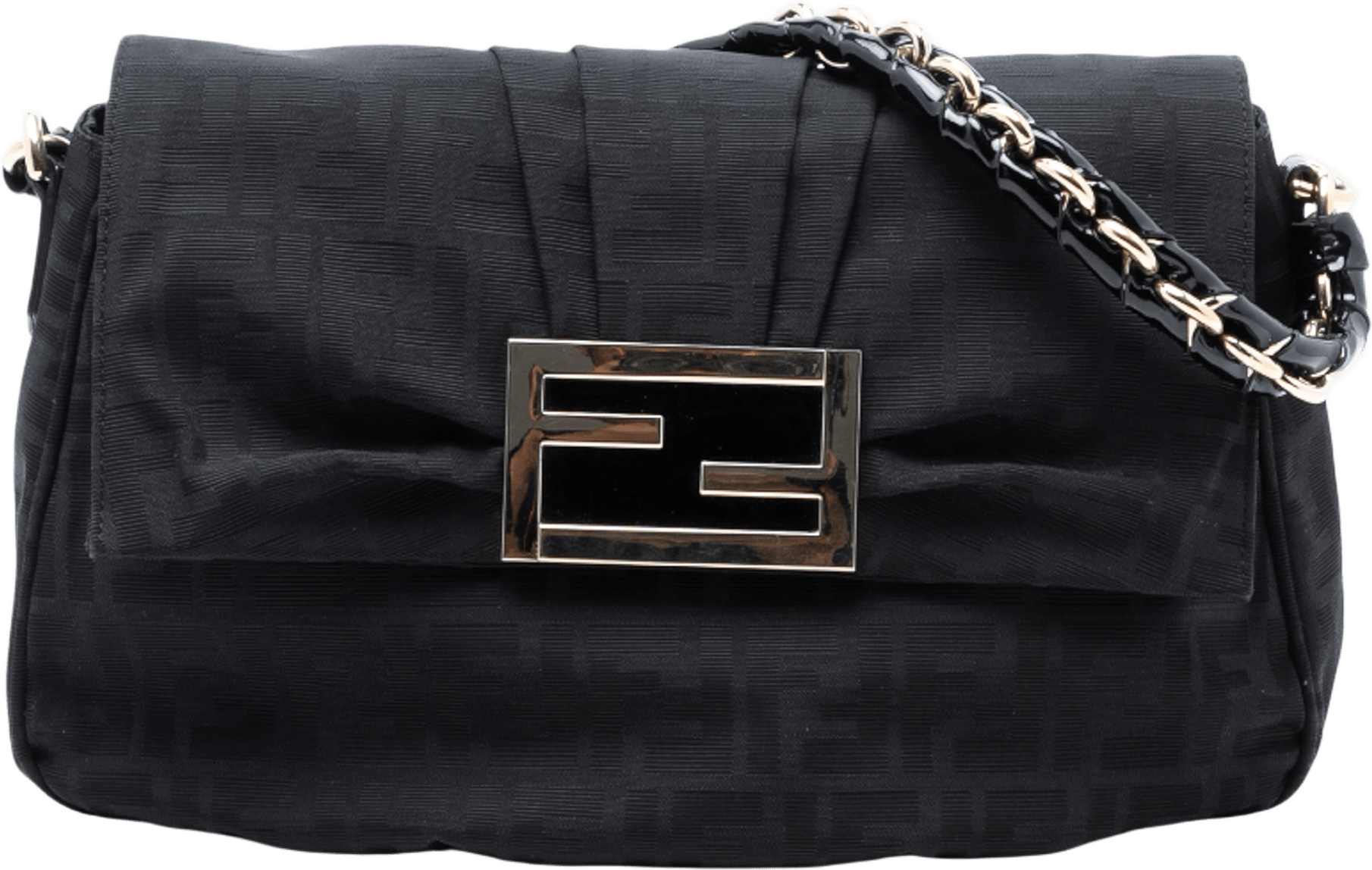 Fendi Zucca Canvas Mia Flap Shoulder Bag, från Luxclusif, i färgen black.