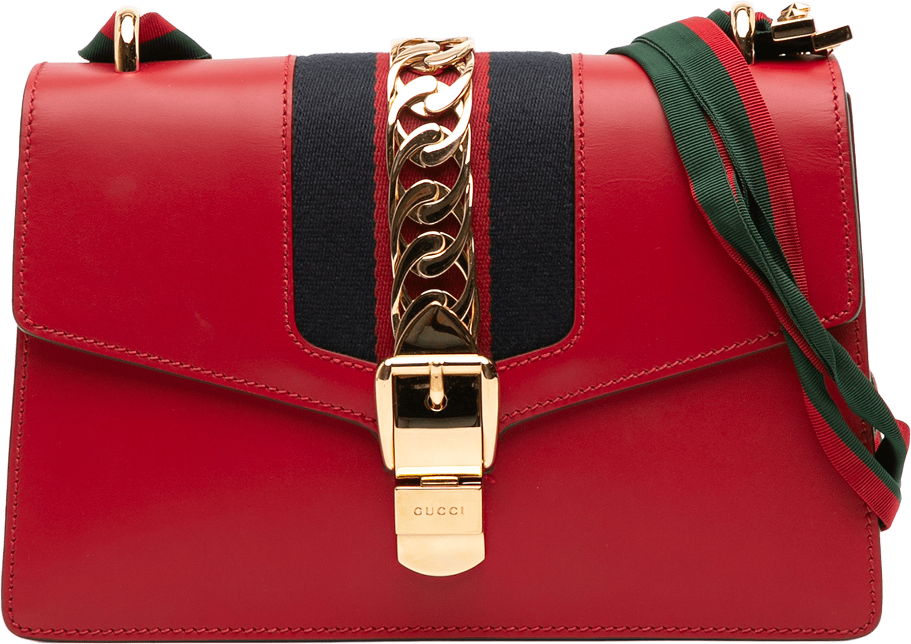 Gucci Small Leather Sylvie Web Satchel, från Luxclusif, i färgen red.