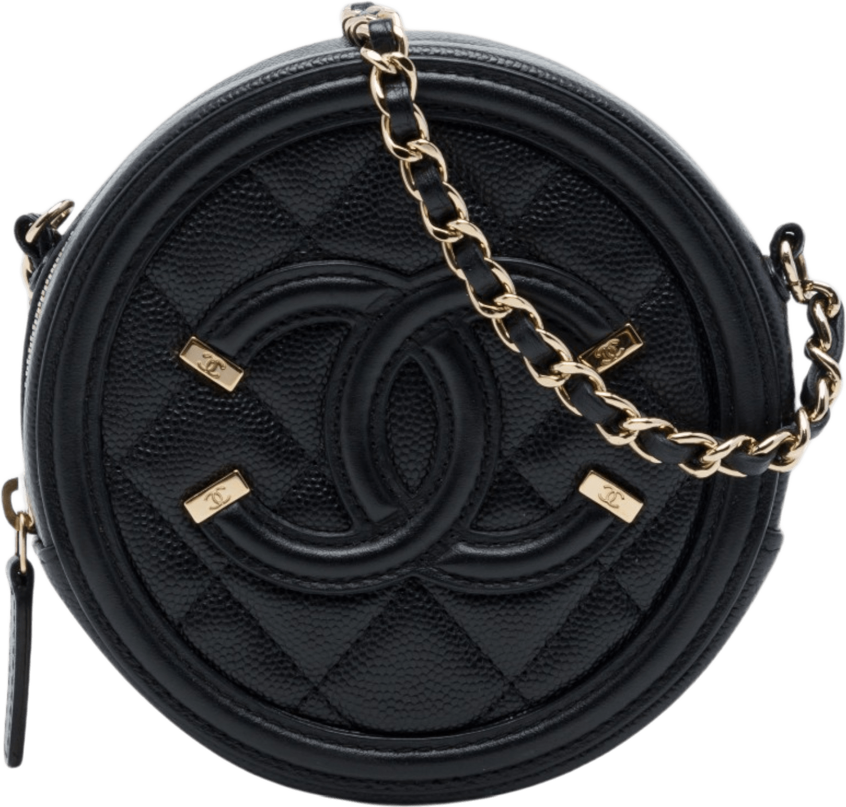 Chanel Caviar Cc Filigree Round Clutch With Chain, från Luxclusif, i färgen svart.