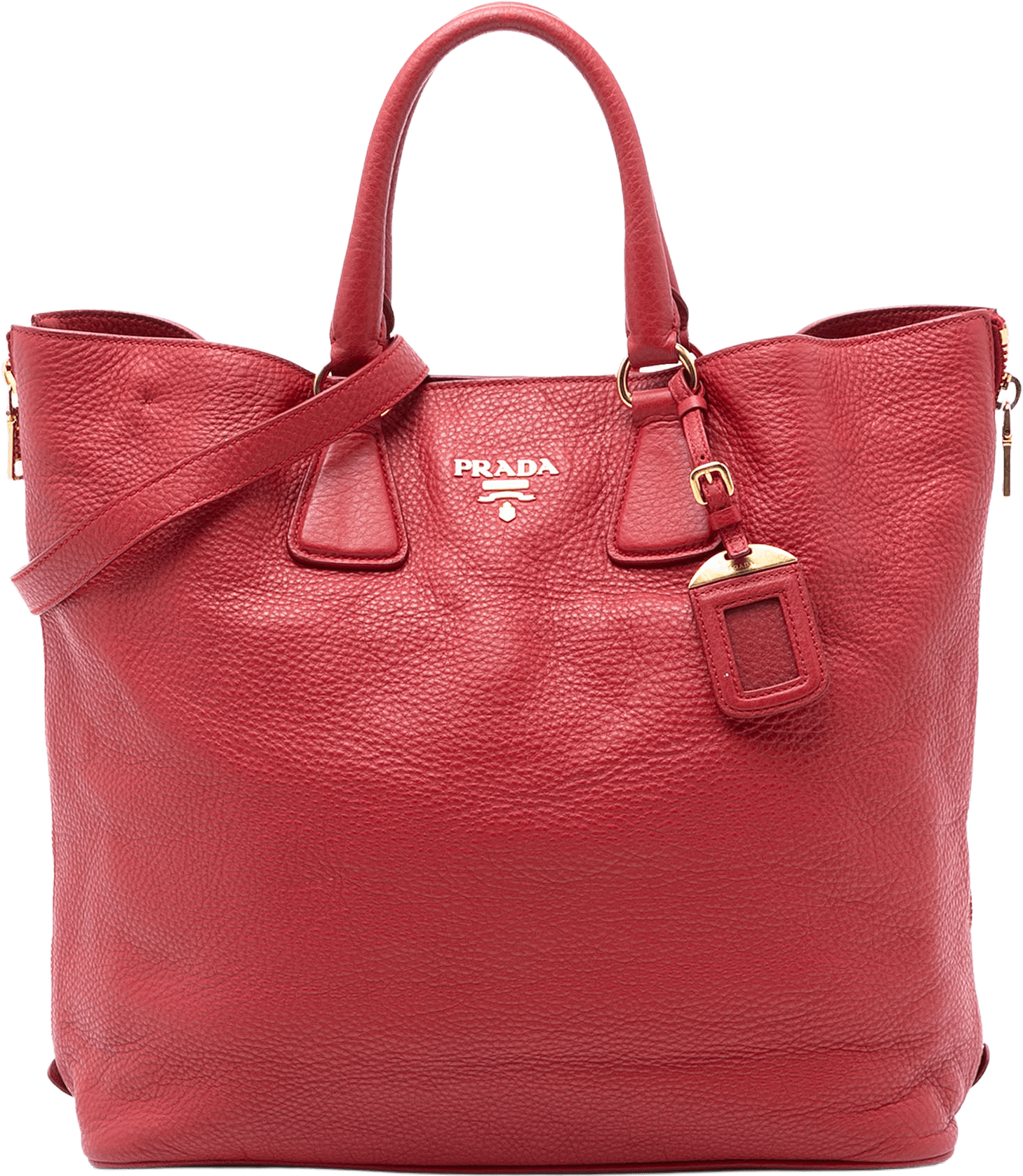 Prada Vitello Daino Side Zip Shopper Tote, från Luxclusif, i färgen red.