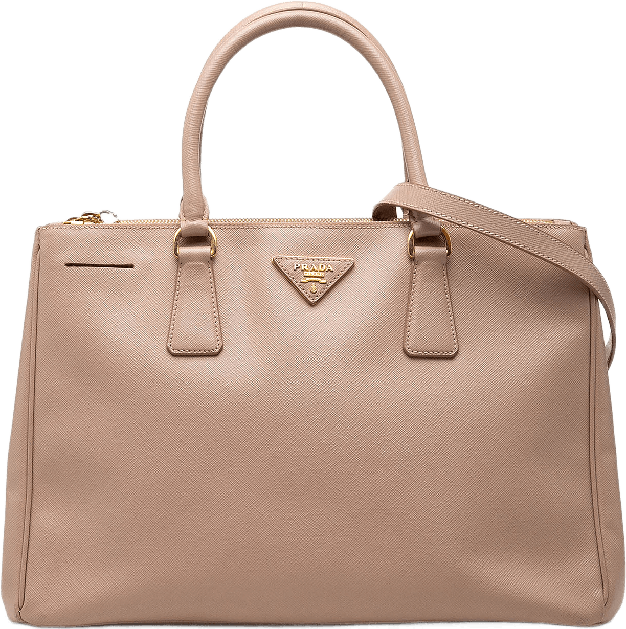 Prada Medium Saffiano Lux Galleria Double Zip Satchel, från Luxclusif, i färgen beige.
