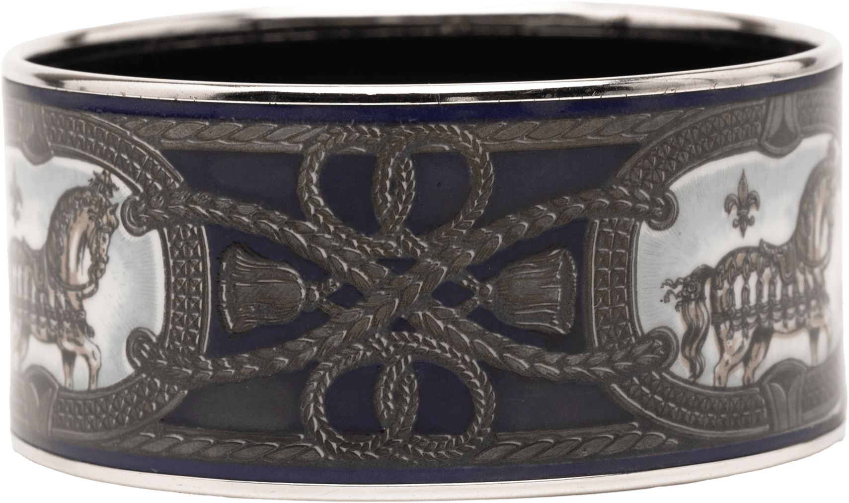 Hermès Extra Wide Grand Apparat Enamel Bangle 65, från Luxclusif, i färgen black.