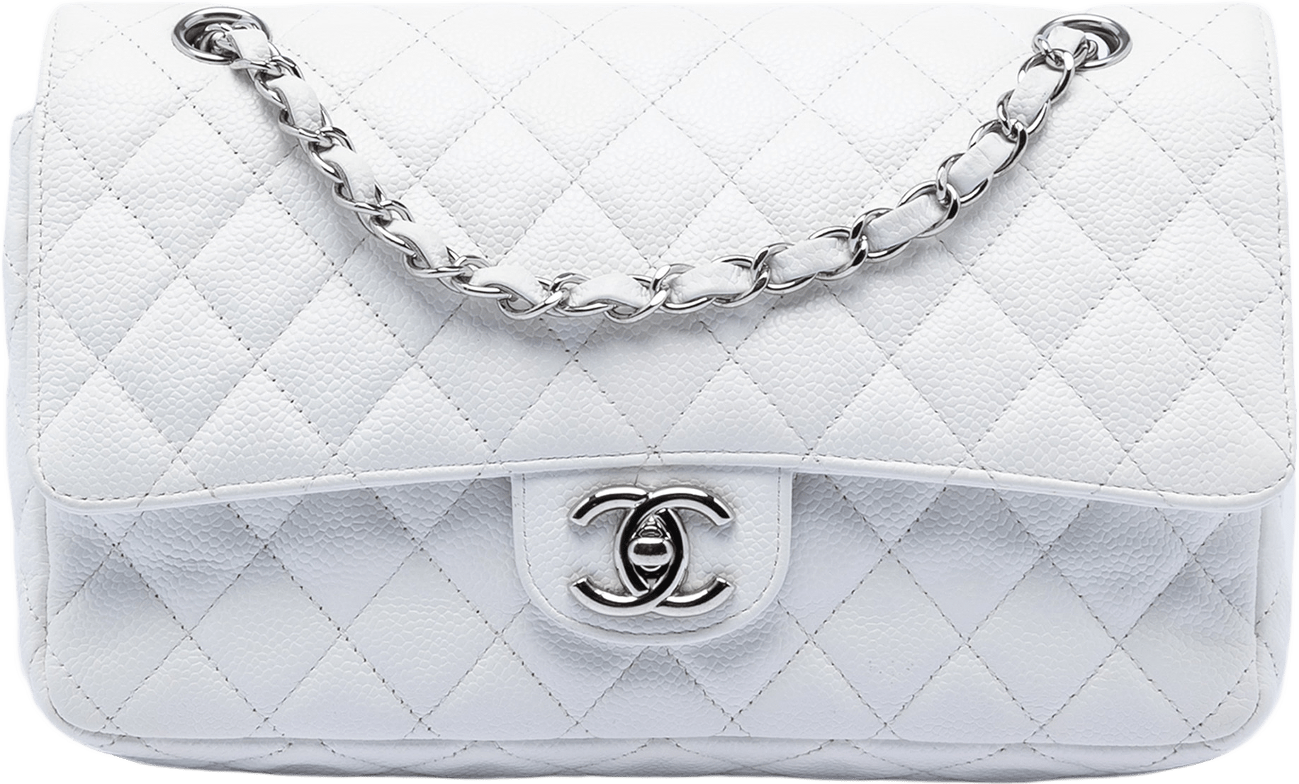 Chanel Medium Classic Caviar Double Flap, från Luxclusif, i färgen white.
