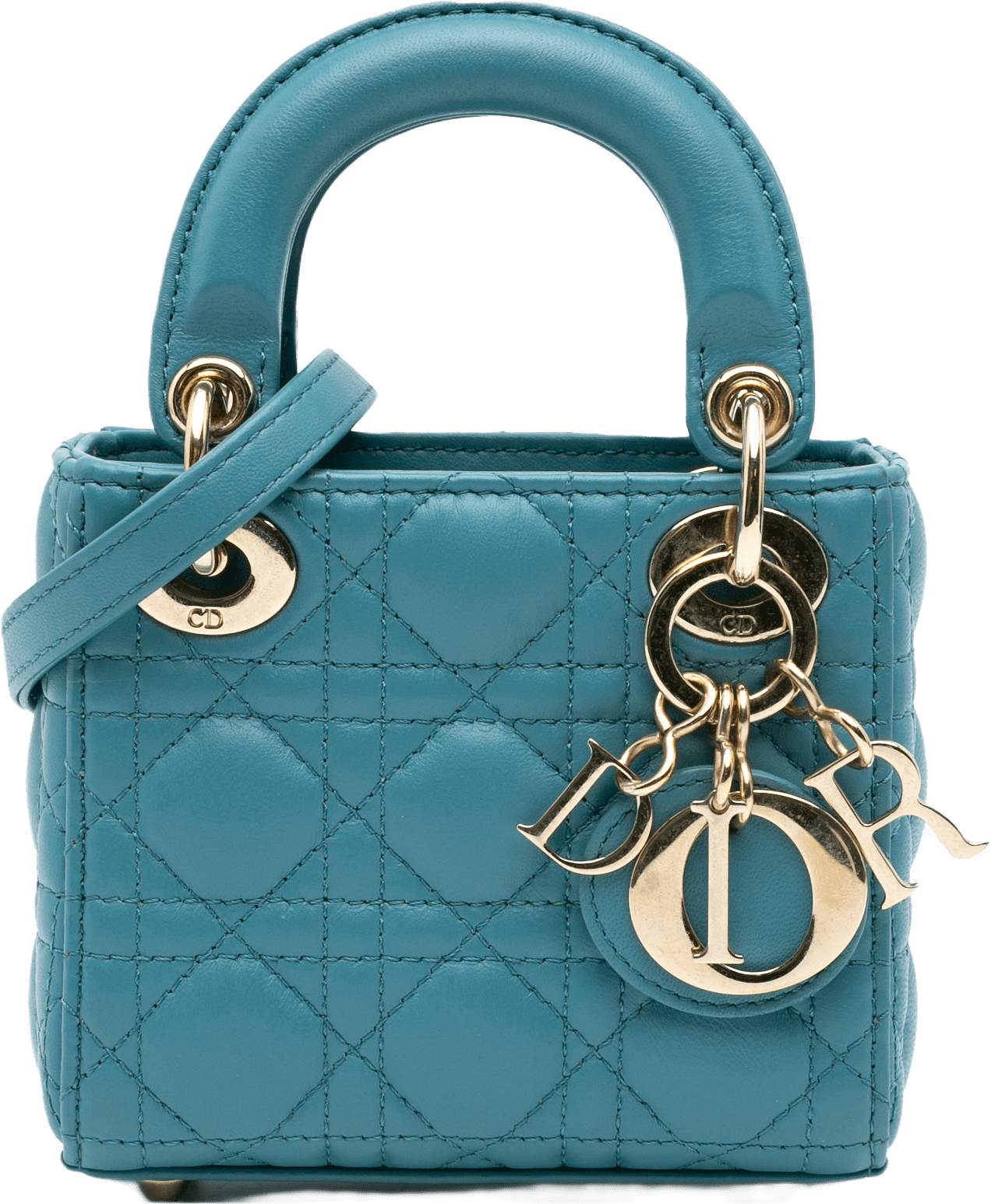 Dior Micro Lambskin Cannage Lady Dior, från Luxclusif, i färgen blue.