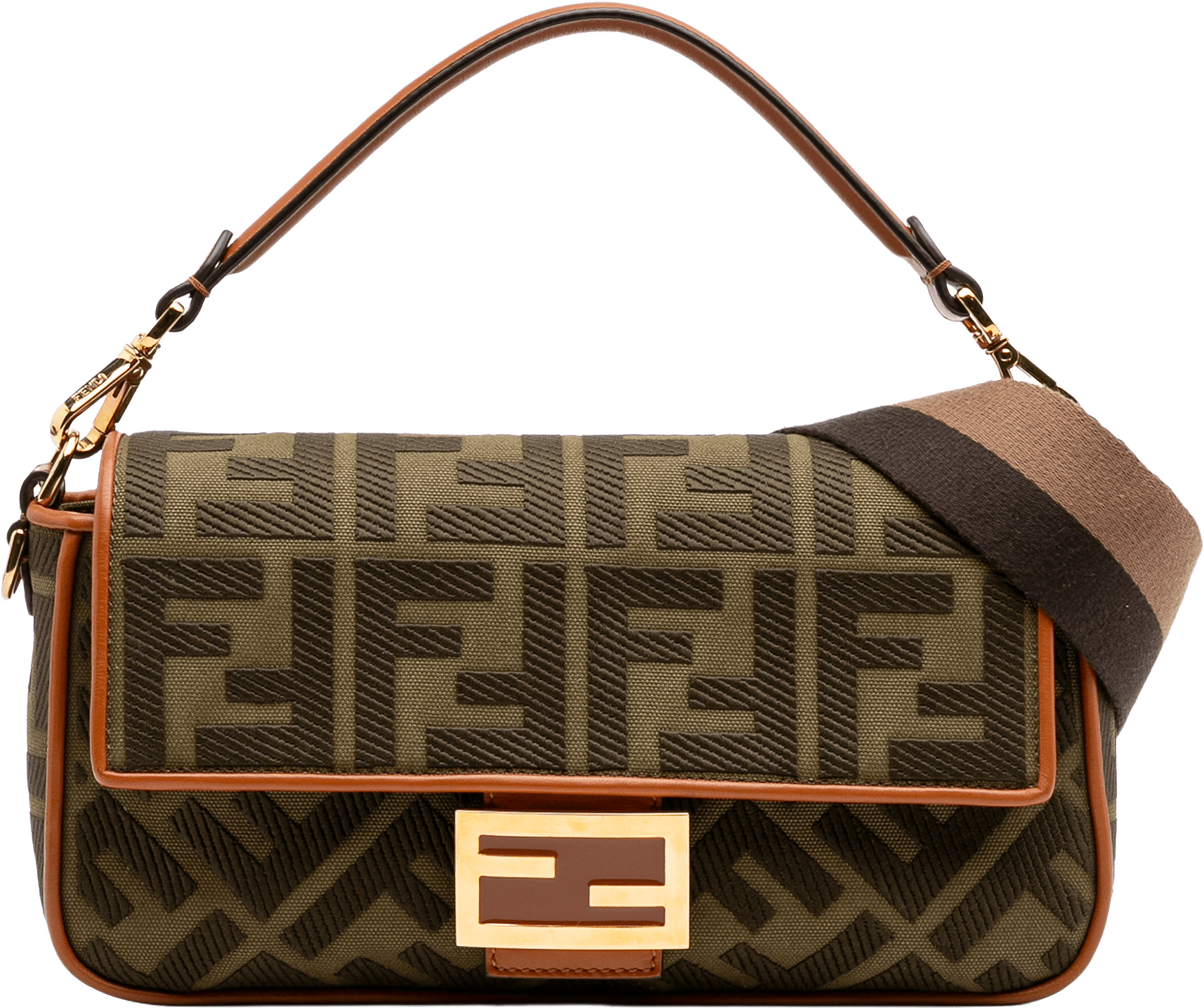 Fendi Zucca Embroidered Canvas Baguette Satchel