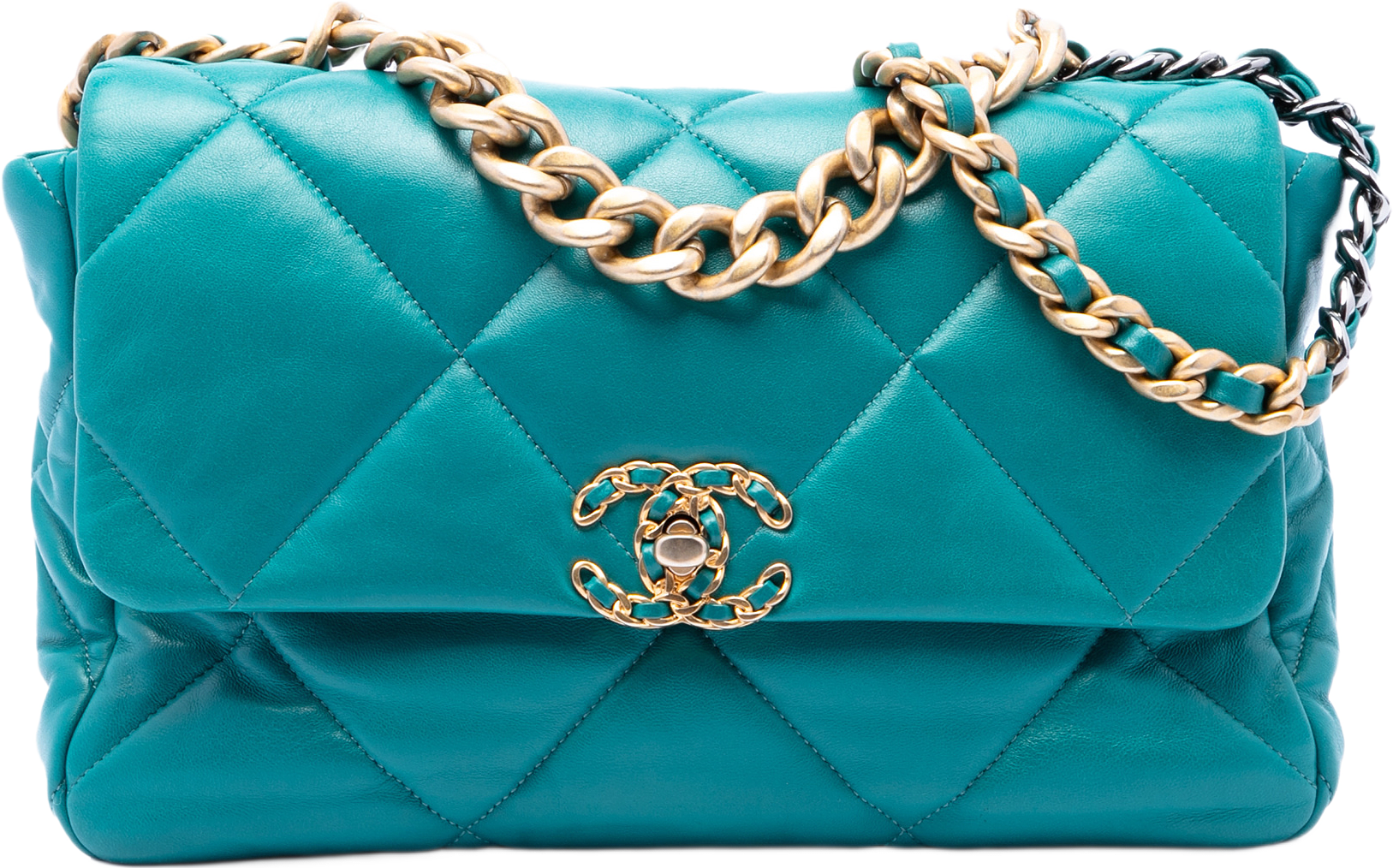 Chanel Large Lambskin 19 Flap, från Luxclusif, i färgen blå.