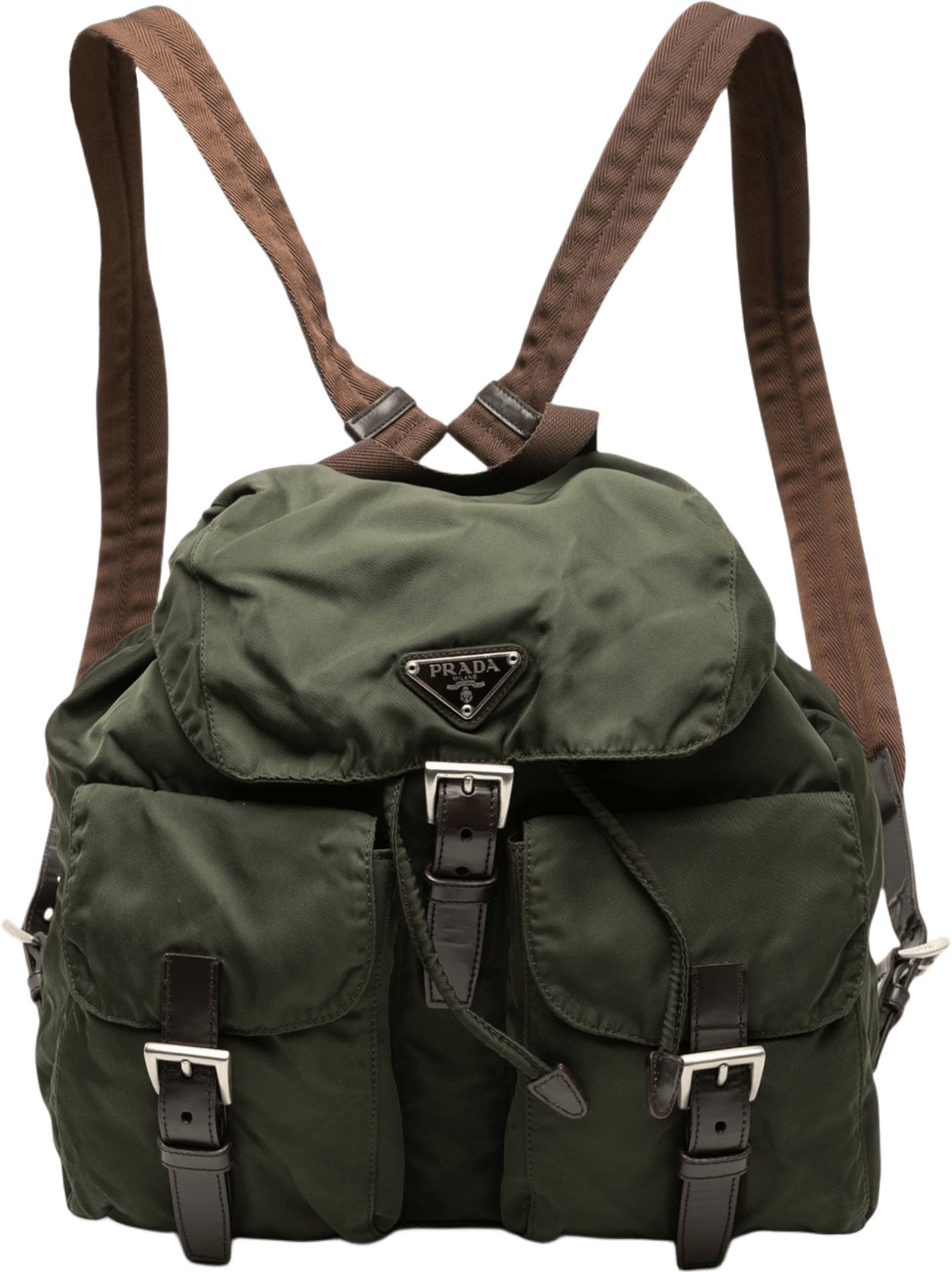 Prada Tessuto Backpack, från Luxclusif, i färgen dark khaki.