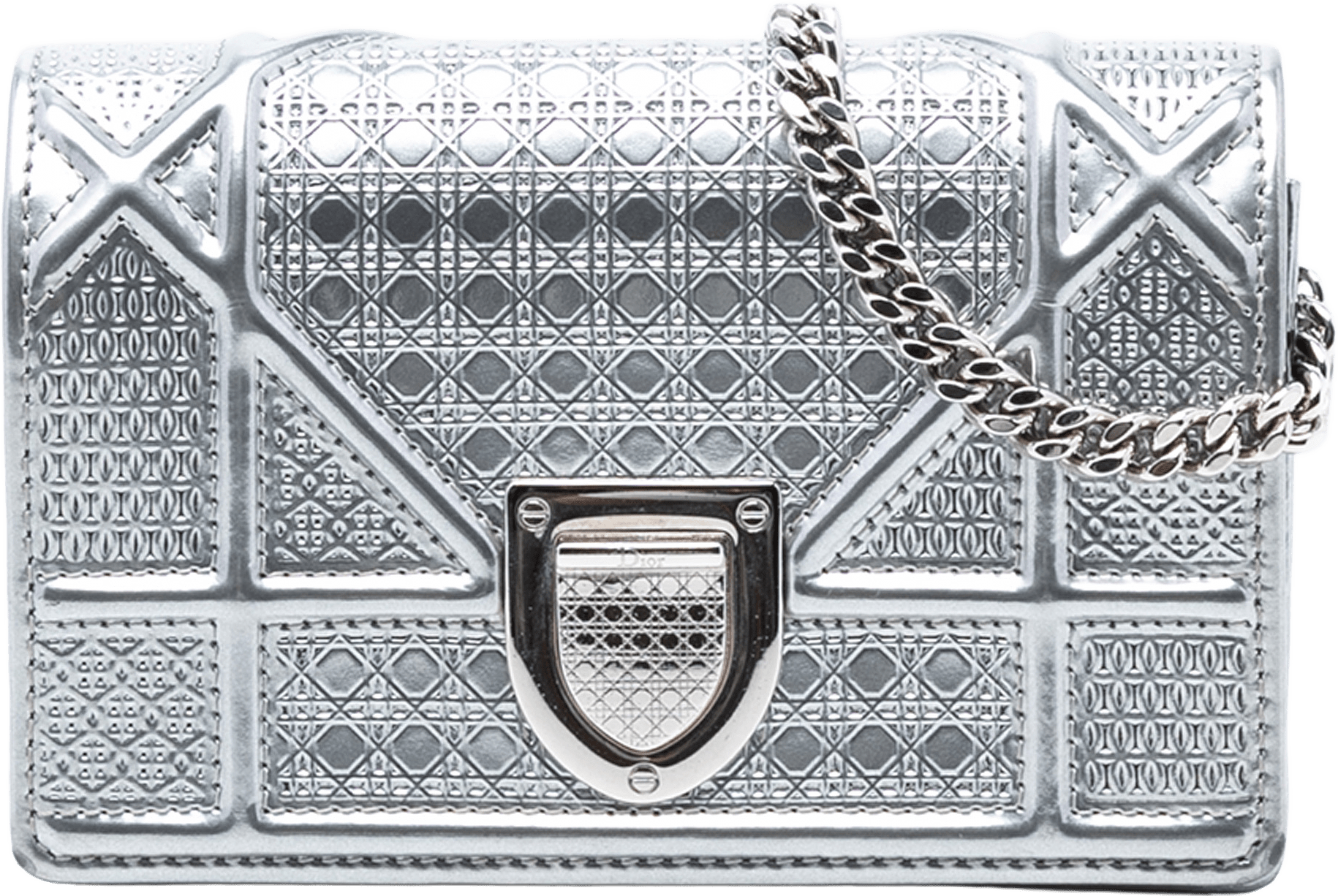 Dior Baby Metallic Patent Microcannage Diorama Flap, från Luxclusif, i färgen silver.