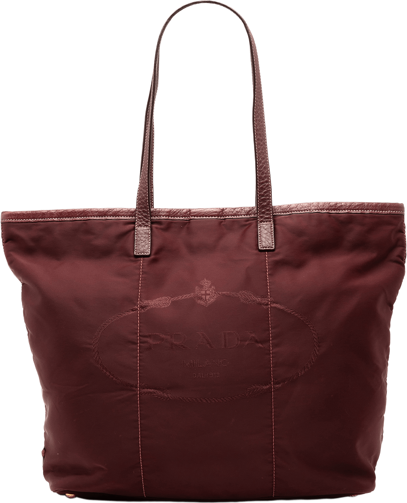 Prada Tessuto Canapa Logo Tote, från Luxclusif, i färgen burgundy.