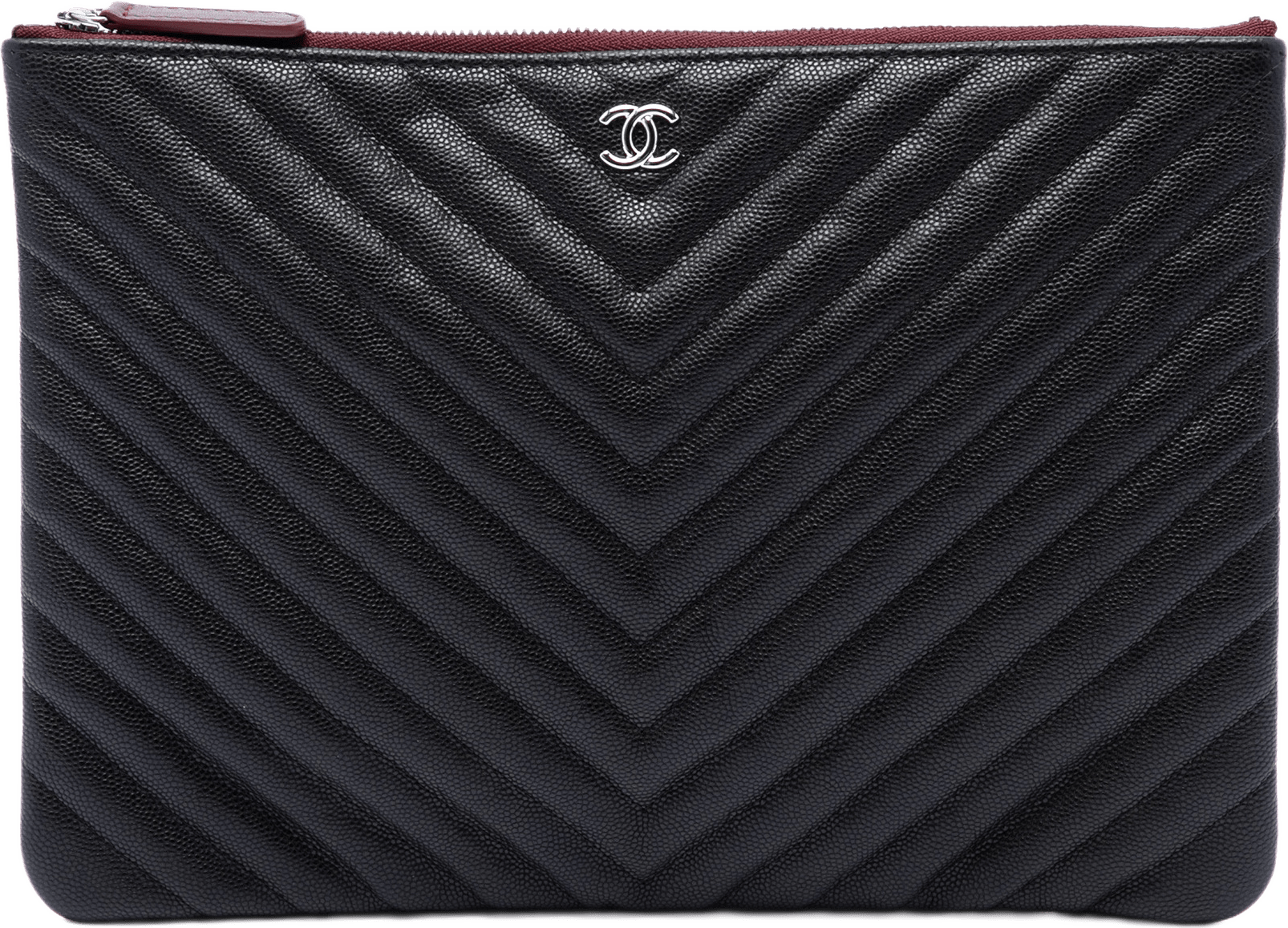 Chanel Medium Cc Chevron Caviar O Case Clutch, från Luxclusif, i färgen svart.