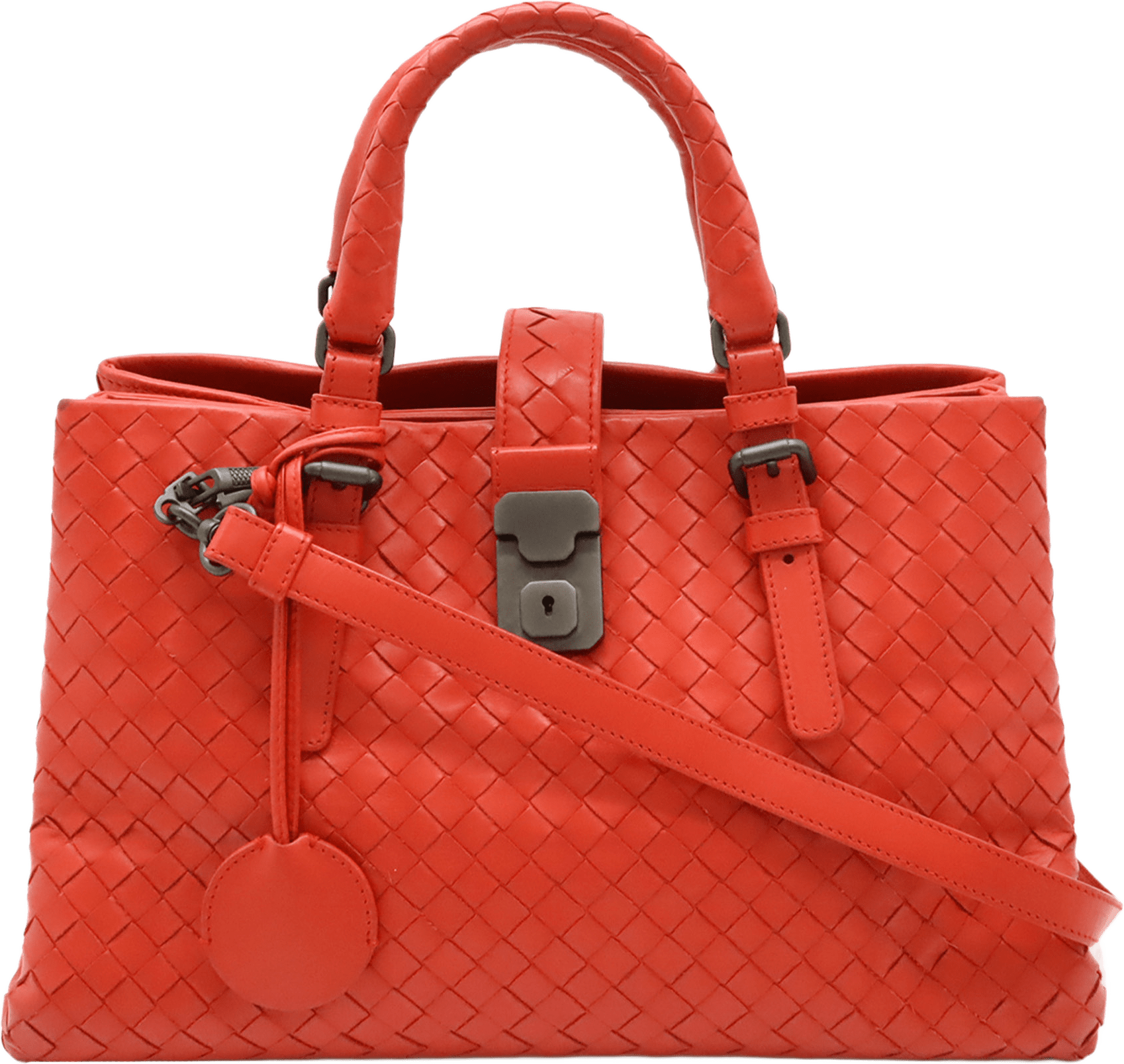 Bottega Veneta Small Nappa Intrecciato Roma Satchel, från Luxclusif, i färgen orange.