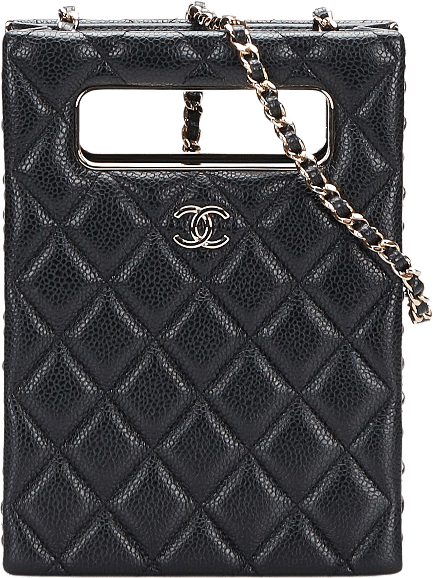 Chanel Mini Caviar Chain Around Cut Out Evening Bag, från Luxclusif, i färgen black.
