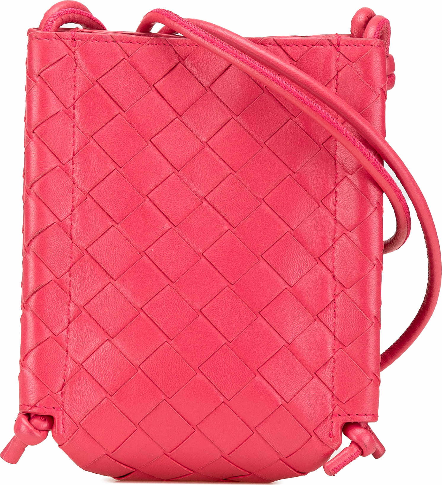 Bottega Veneta Mini Nappa Intrecciato The Knot Crossbody, från Luxclusif, i färgen strawberry.