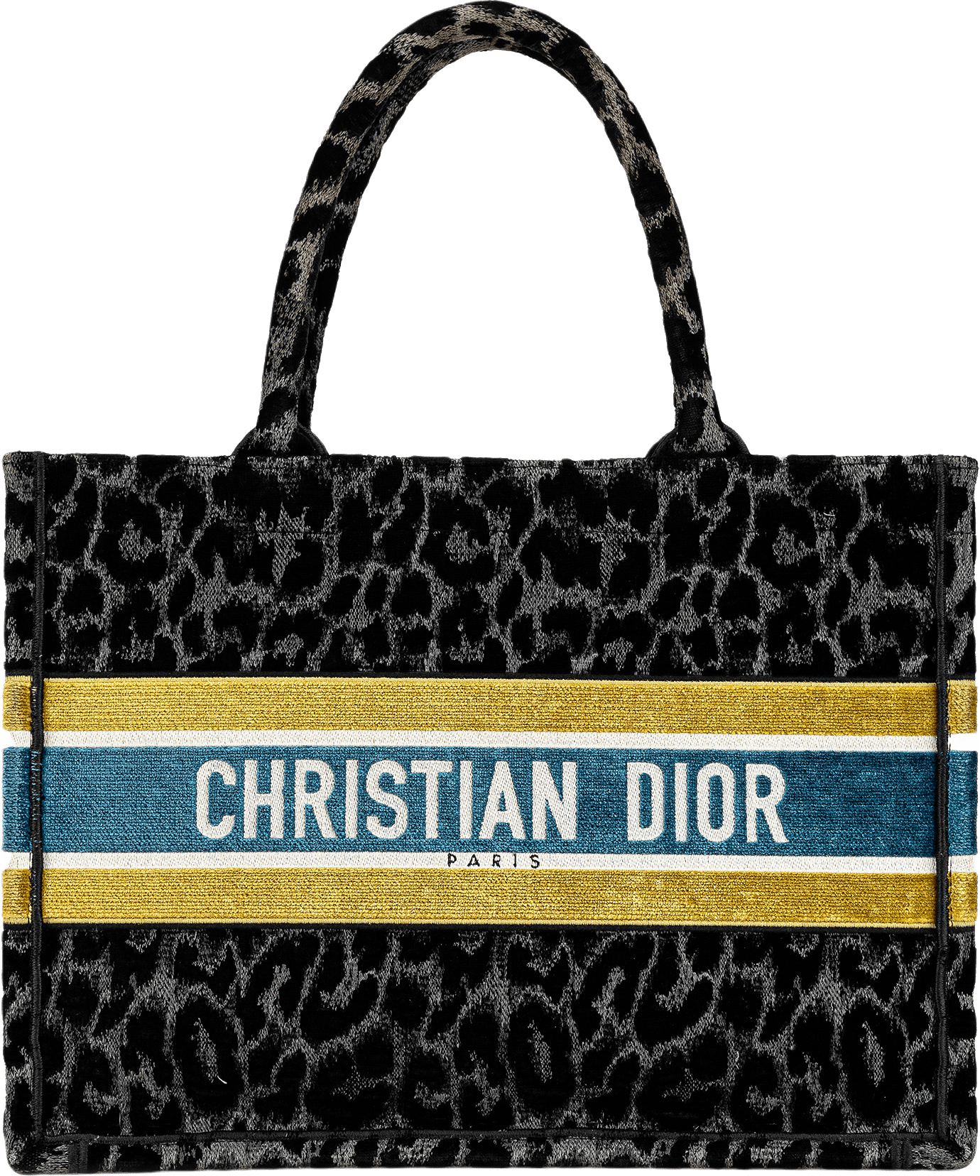 Dior Mizza Medium Embroidered Canvas Leopard Book Tote, från Luxclusif, i färgen black.