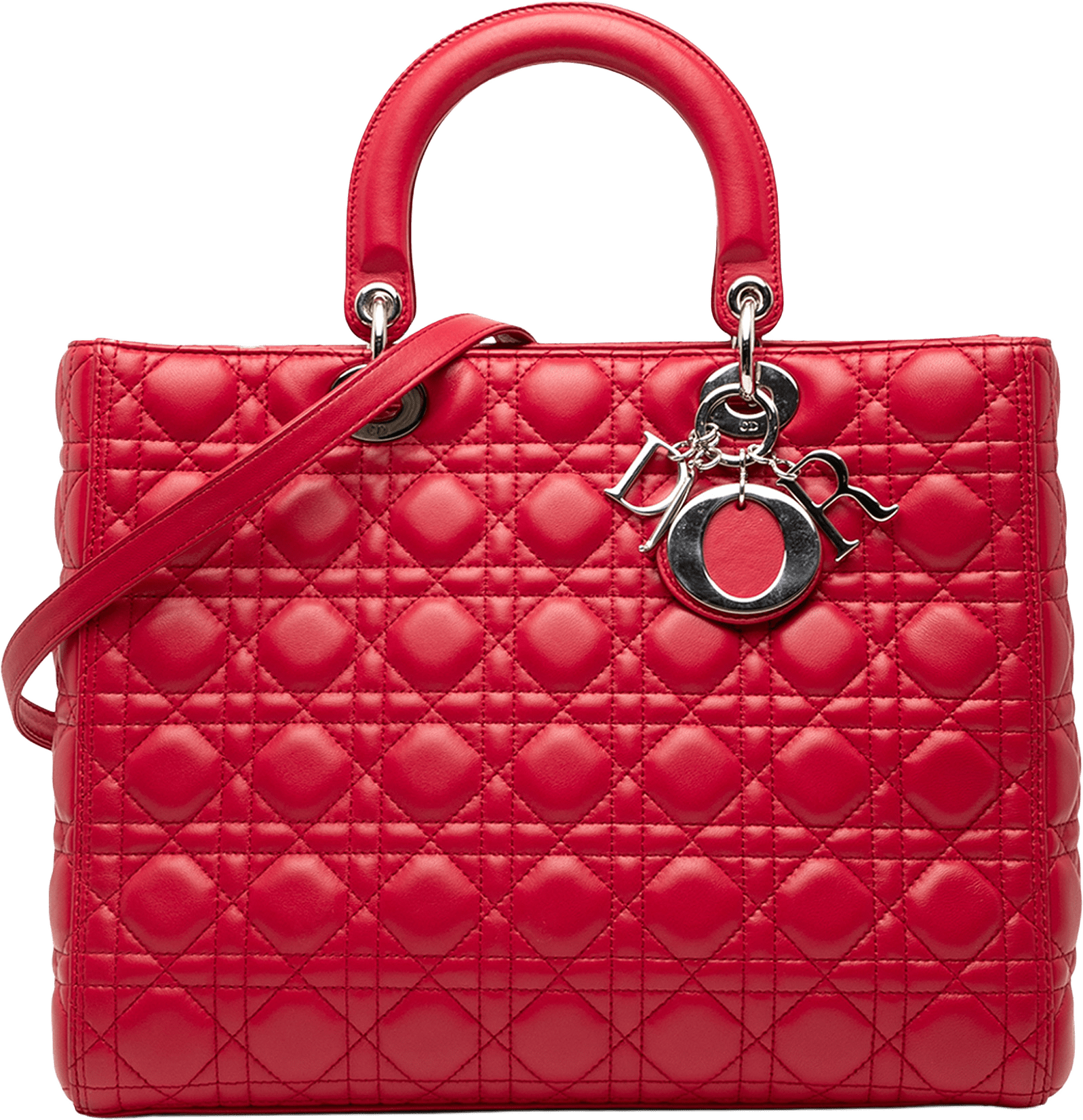 Dior Large Lambskin Cannage Lady Dior, från Luxclusif, i färgen red.
