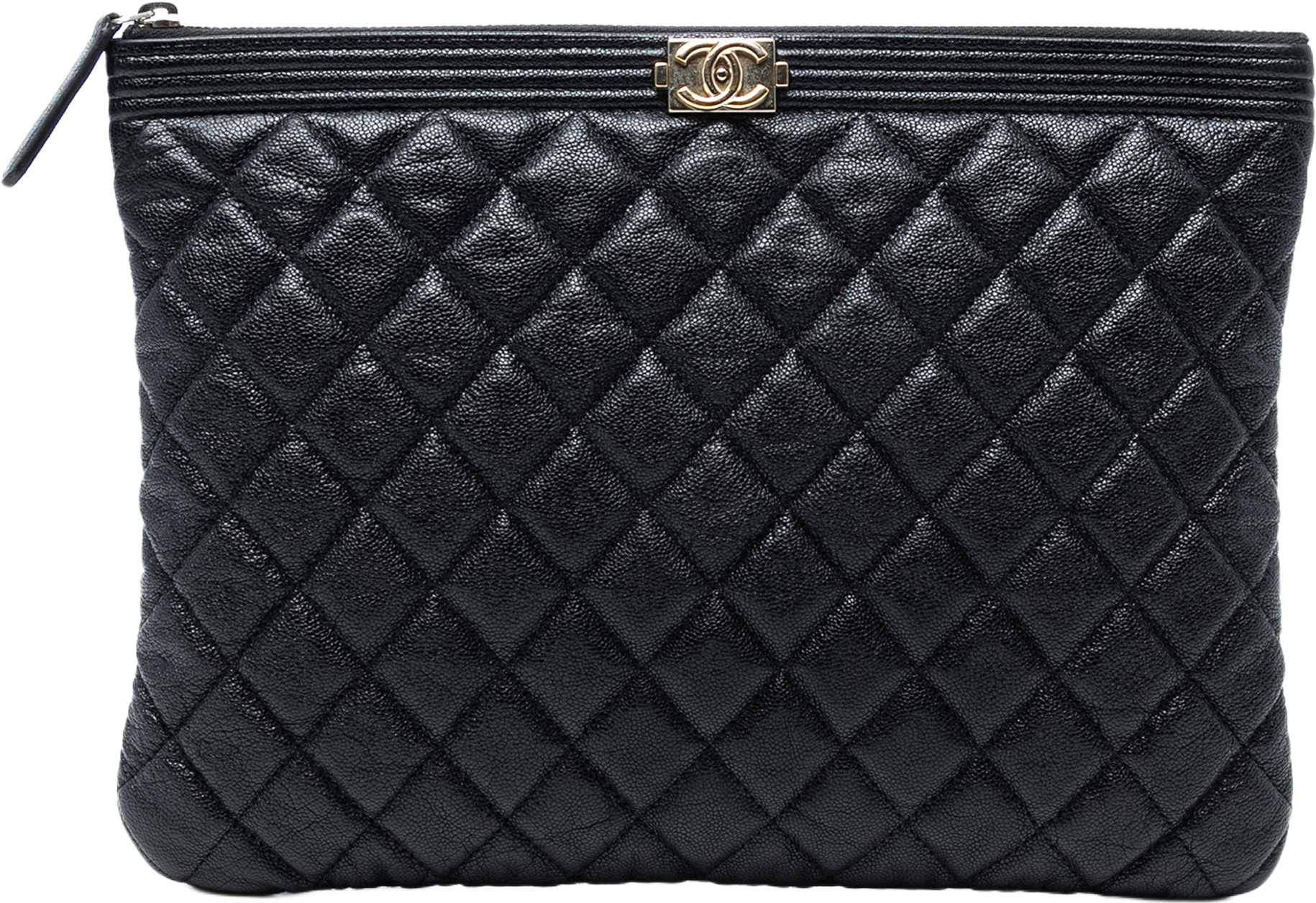 Chanel Medium Quilted Caviar Boy O Case Clutch, från Luxclusif, i färgen black.