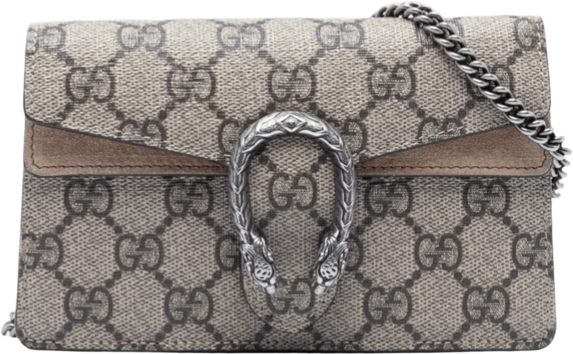 Gucci Mini Gg Supreme Dionysus Crossbody, från Luxclusif, i färgen beige.