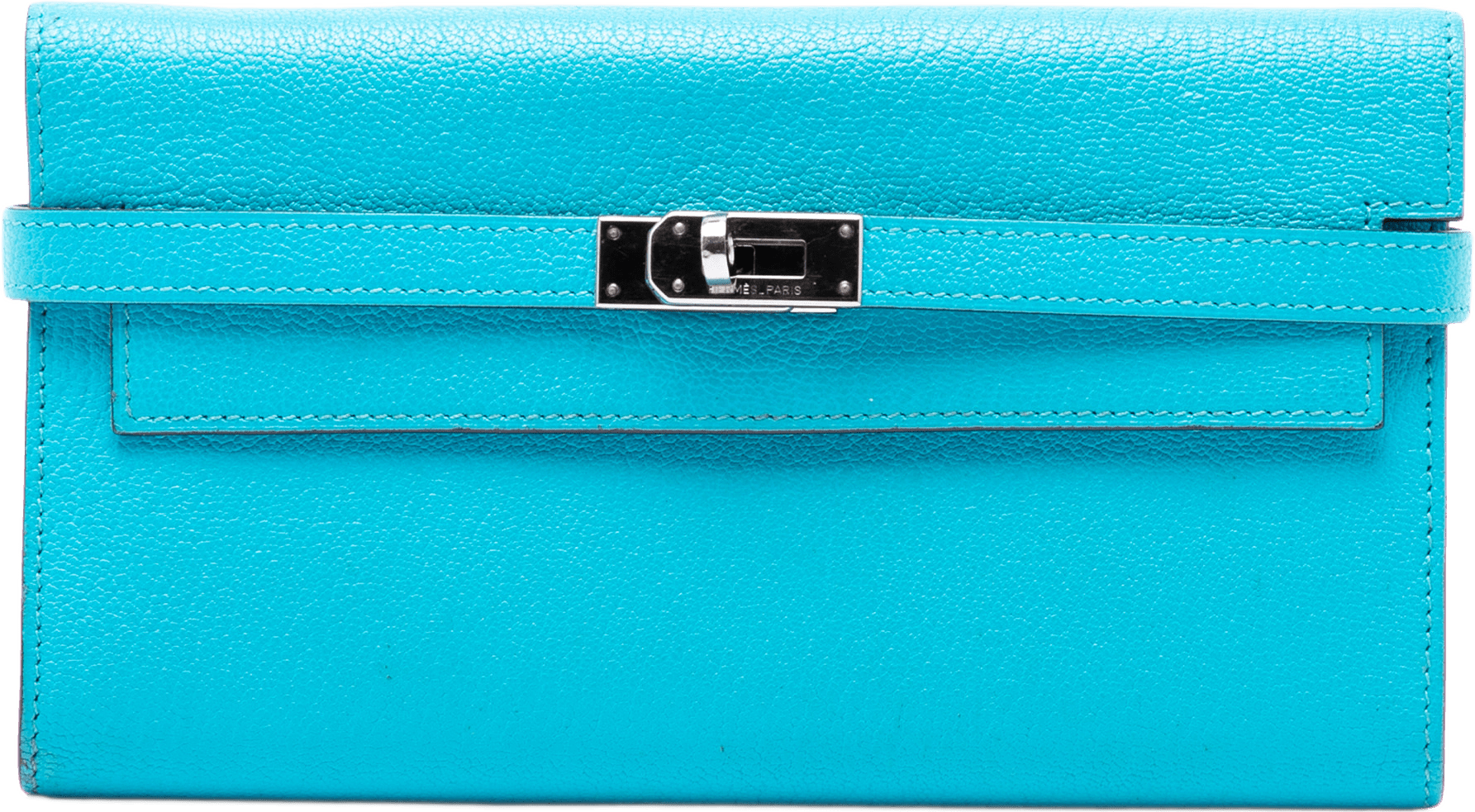 Hermès Chevre Mysore Kelly Longue Wallet, från Luxclusif, i färgen blå.