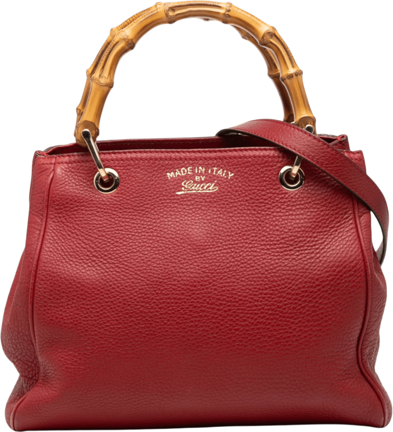 Gucci Small Calfskin Bamboo Shopper Satchel, från Luxclusif, i färgen red.