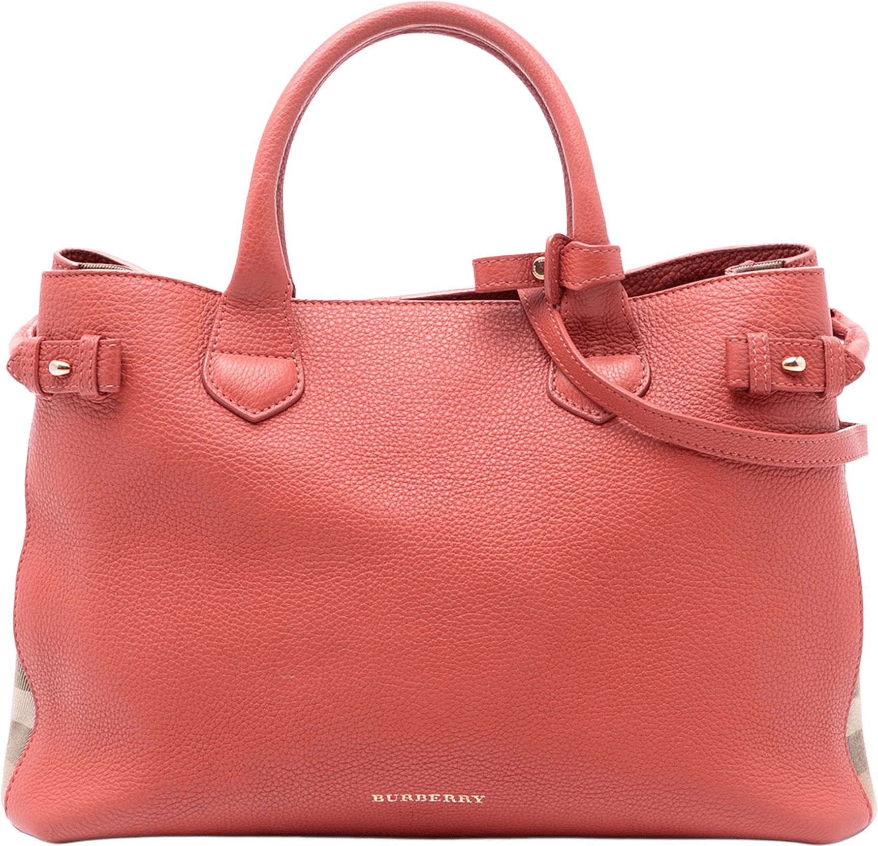 Burberry Medium Leather And House Check Canvas Banner Satchel, från Luxclusif, i färgen blush.