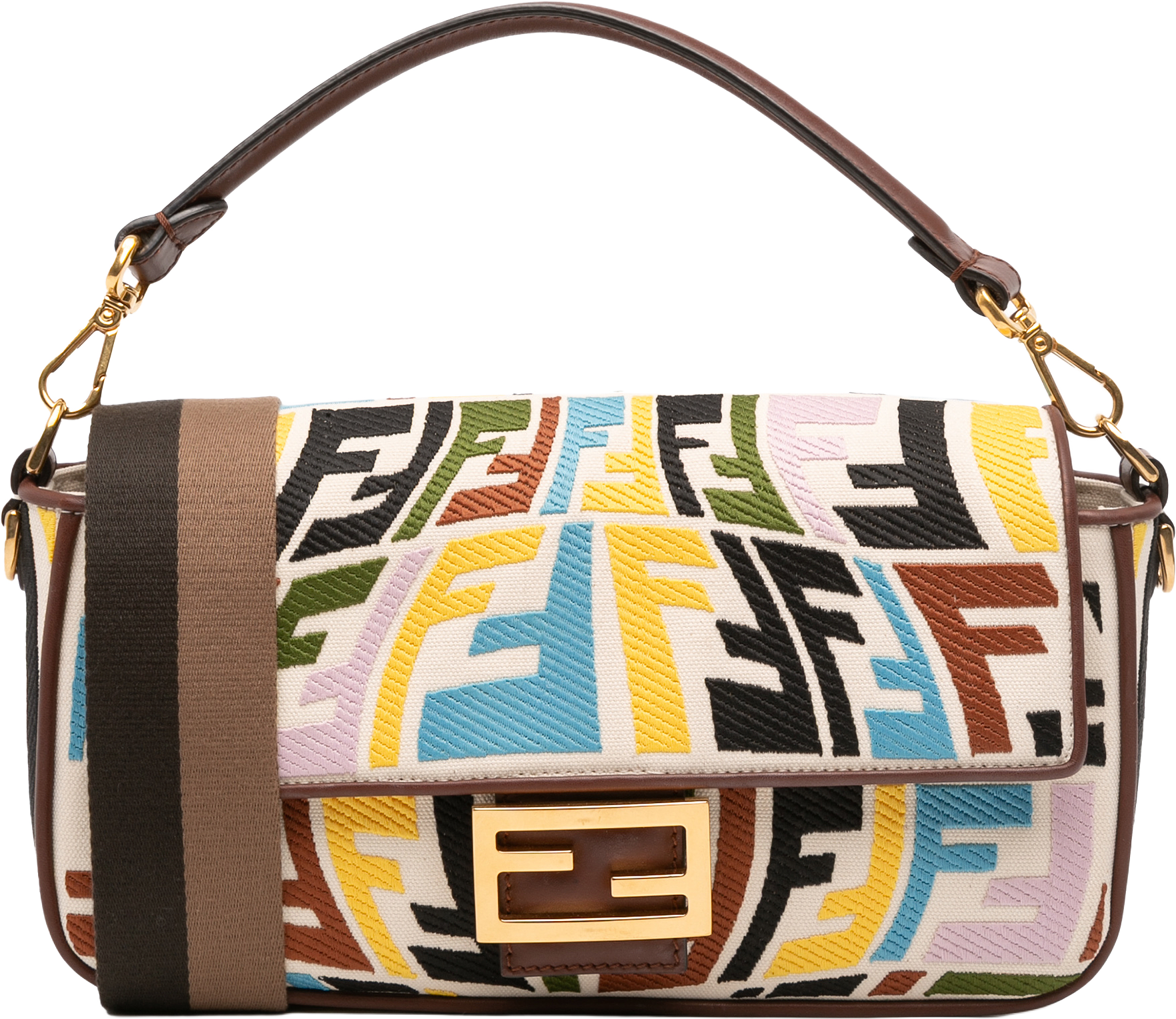 Fendi Sarah Coleman Zucca Embroidered Canvas Fish Eye Vertigo Baguette Satchel, från Luxclusif, i färgen light beige.