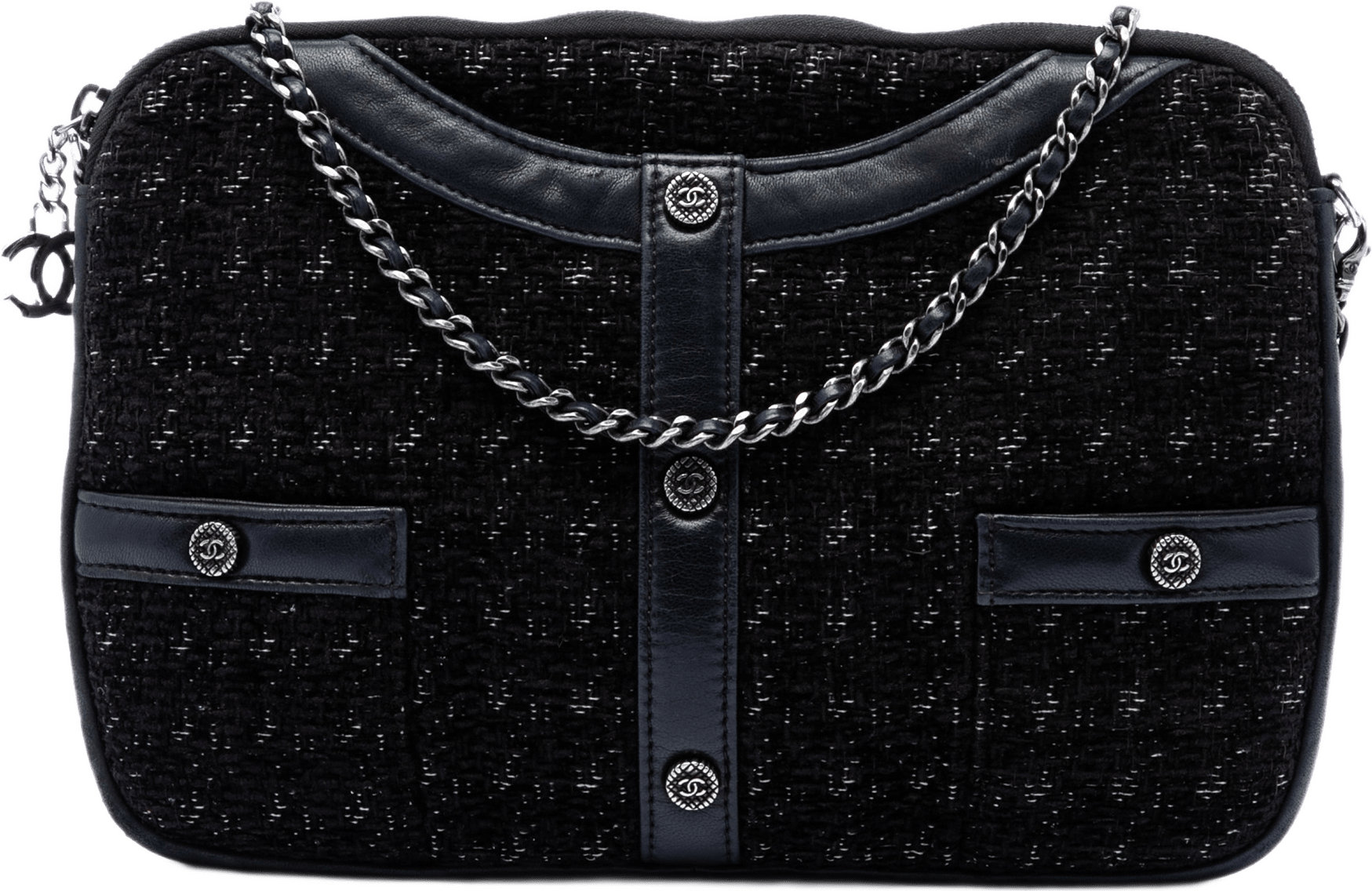 Chanel Limited Edition Tweed Girl Jacket Clutch On Chain, från Luxclusif, i färgen svart.