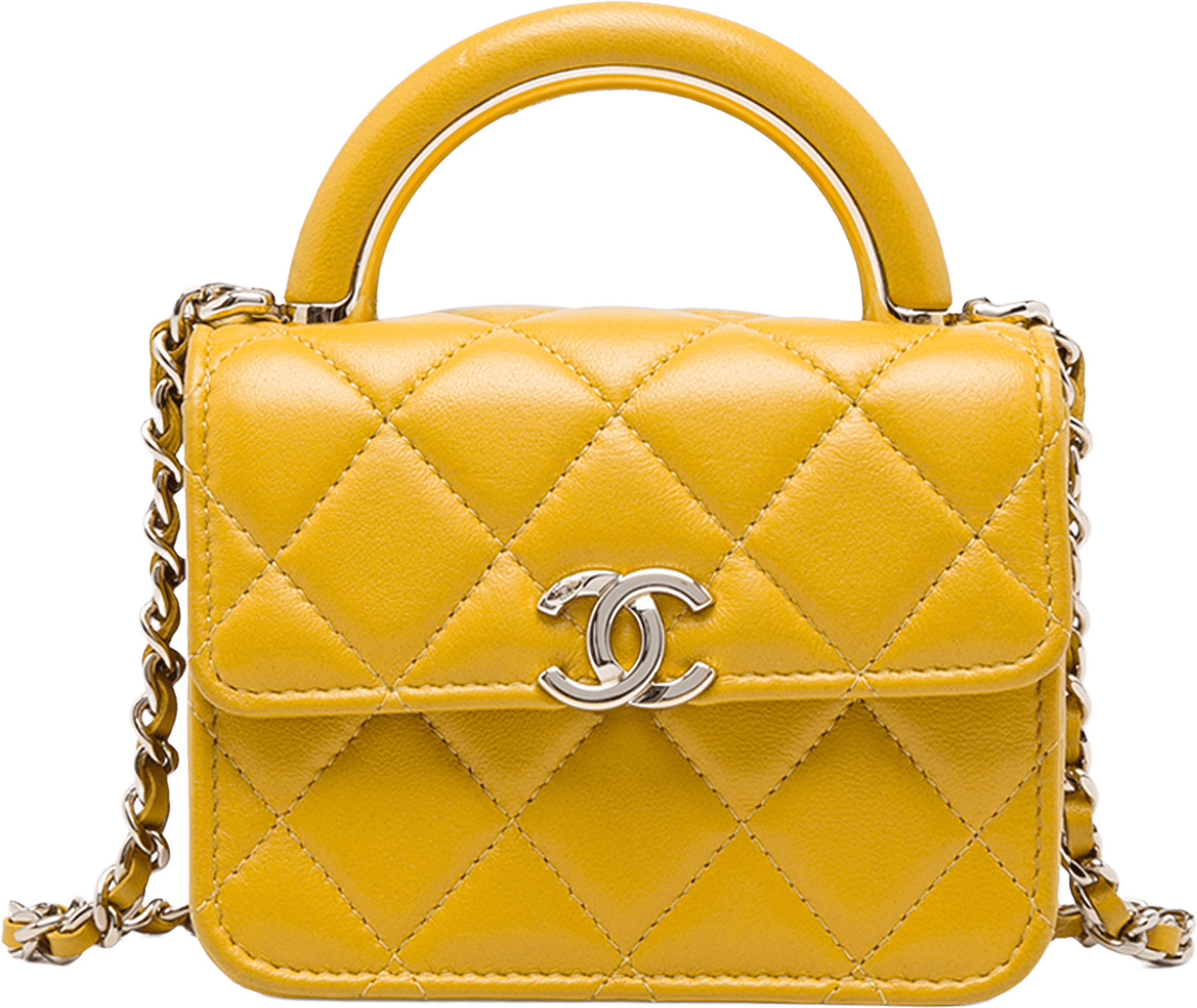 Chanel Mini Lambskin Paris Le19m Charming Top Handle Flap, från Luxclusif, i färgen gul.