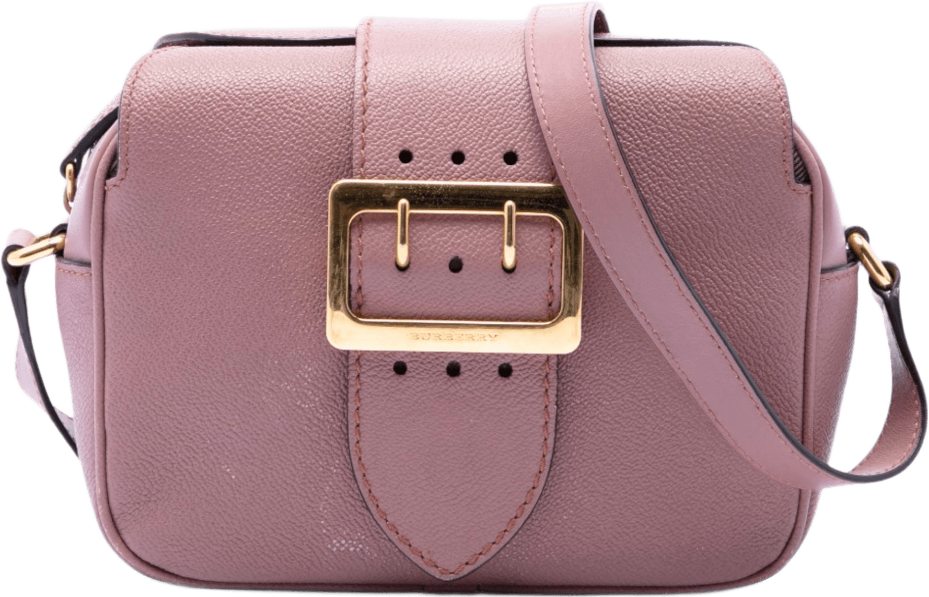 Burberry Small Soft Grained Calfskin Buckle Crossbody, från Luxclusif, i färgen pink.
