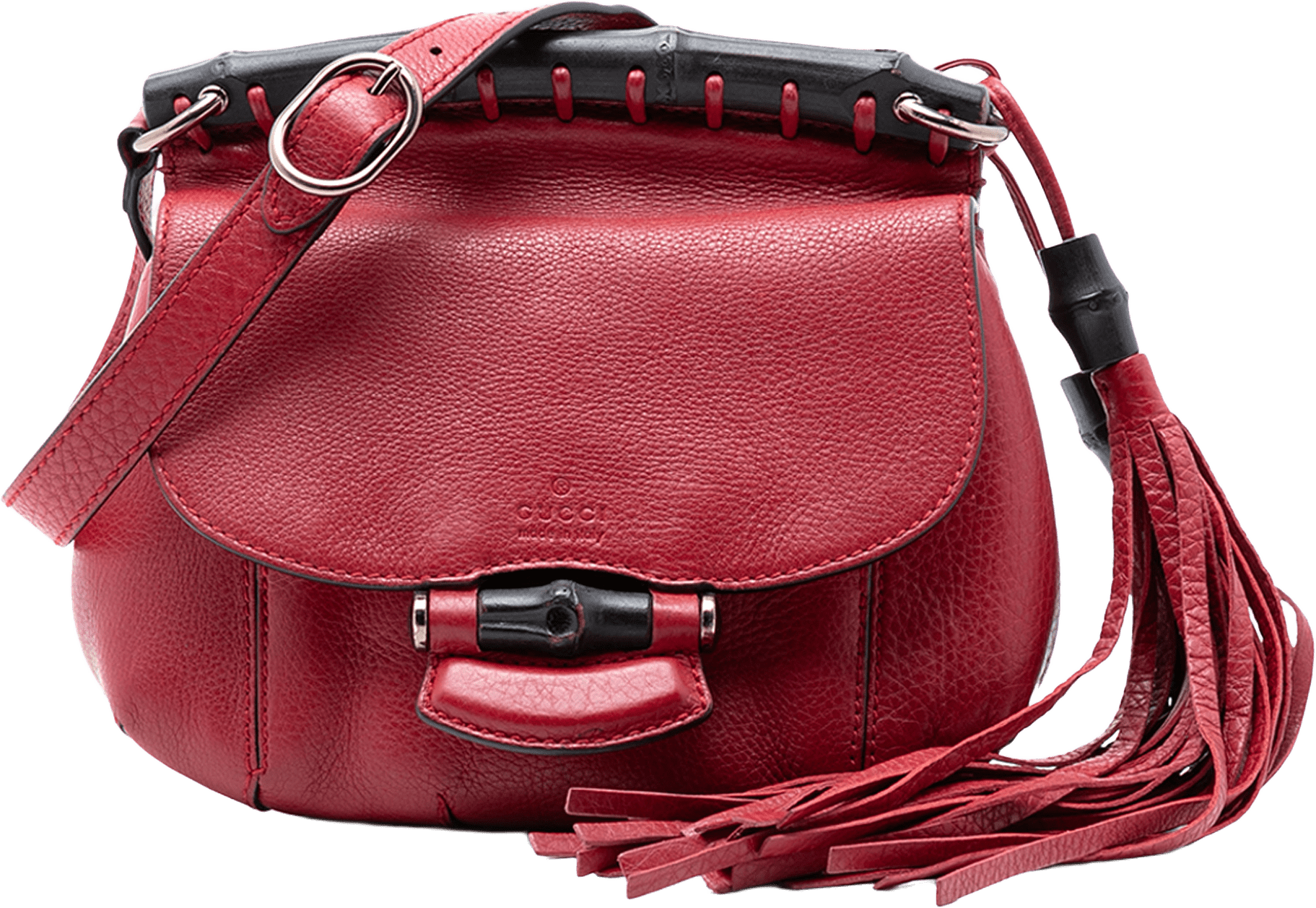 Gucci Small Leather Bamboo Nouveau Fringe Crossbody, från Luxclusif, i färgen red.