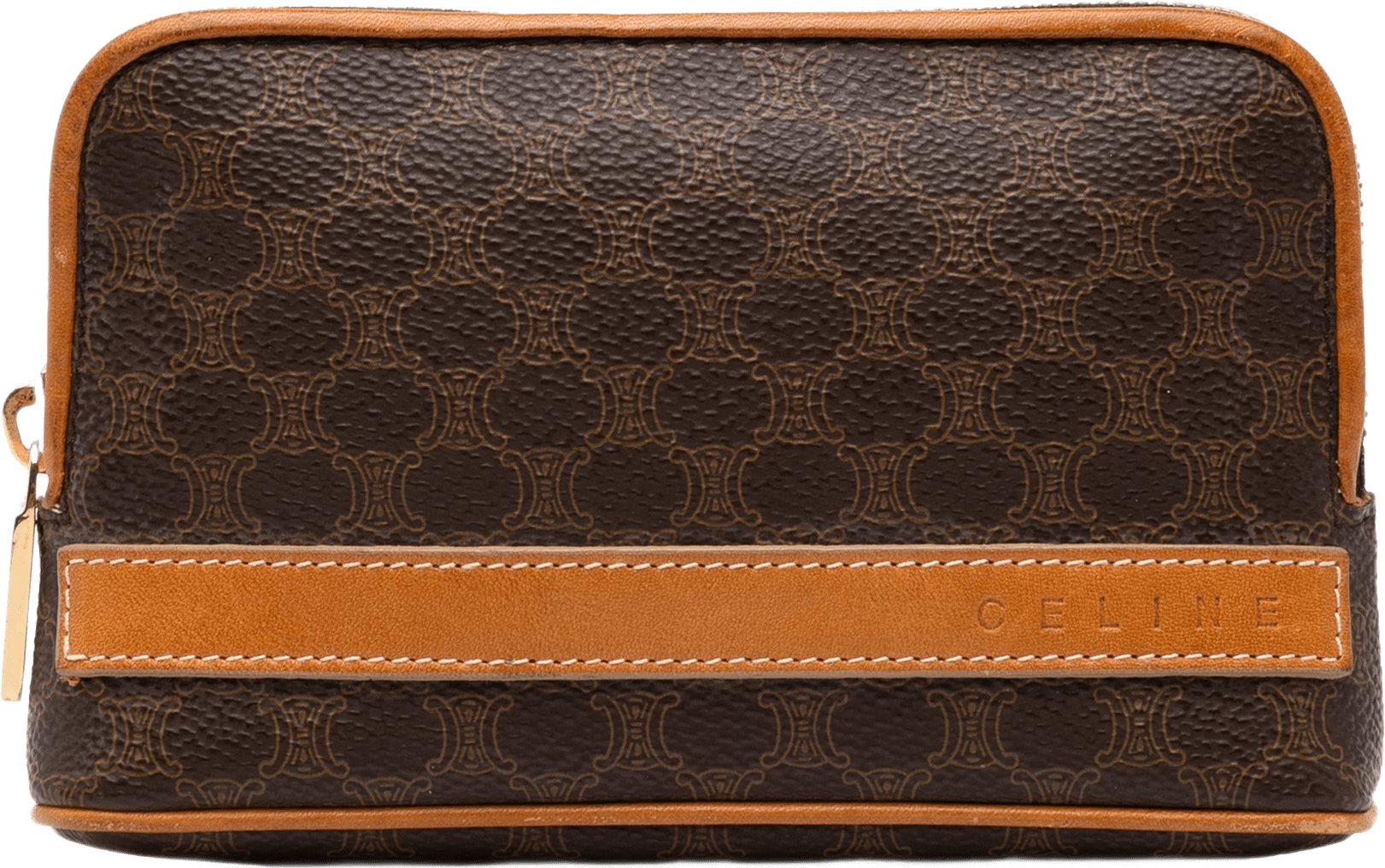 Celine Macadam Coated Canvas Cosmetic Pouch, från Luxclusif, i färgen brun.