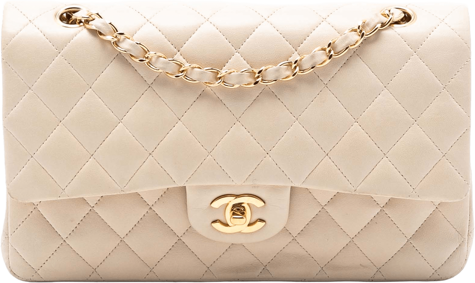 Chanel Medium Classic Lambskin Double Flap, från Luxclusif, i färgen beige.