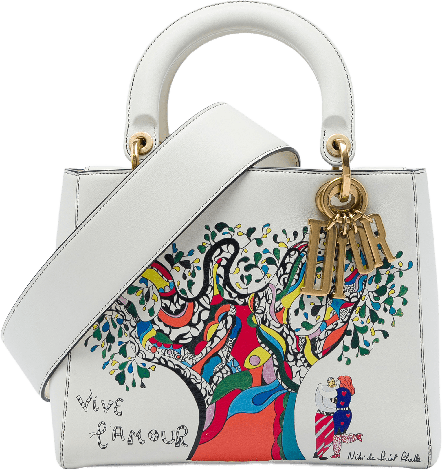 Dior Niki De Saint Phalle Medium Calfskin Vive L Amour Lady Dior, från Luxclusif, i färgen vit.