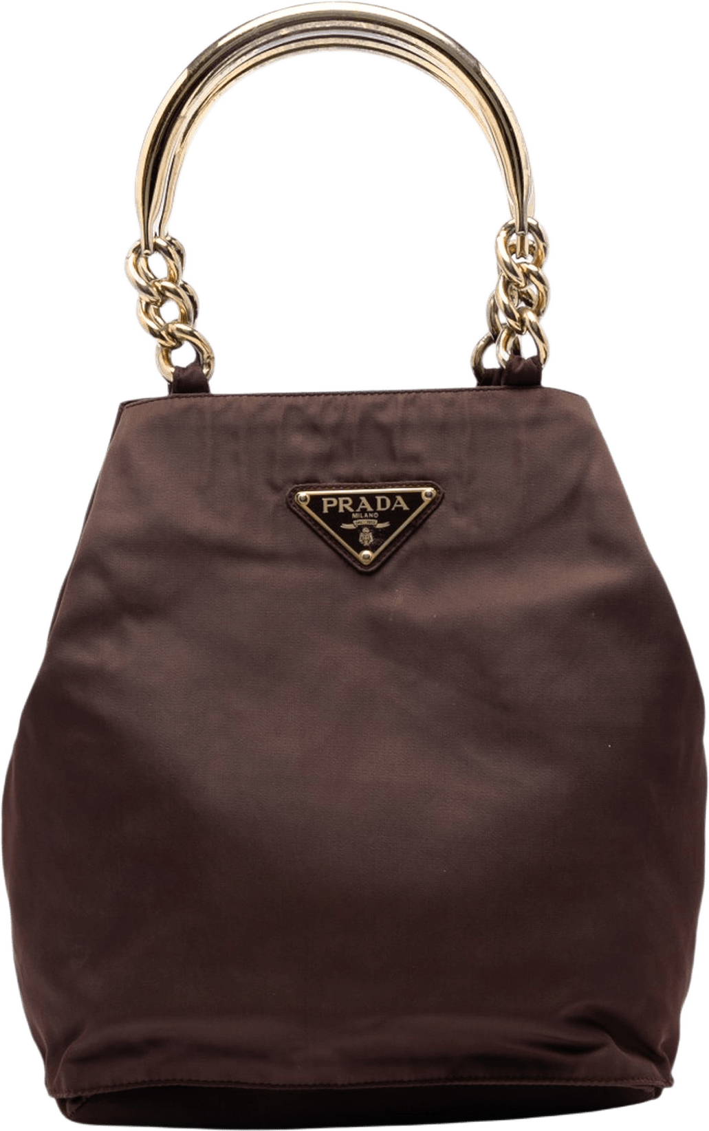 Prada Tessuto Metal Handle Bag, från Luxclusif, i färgen dark brown.