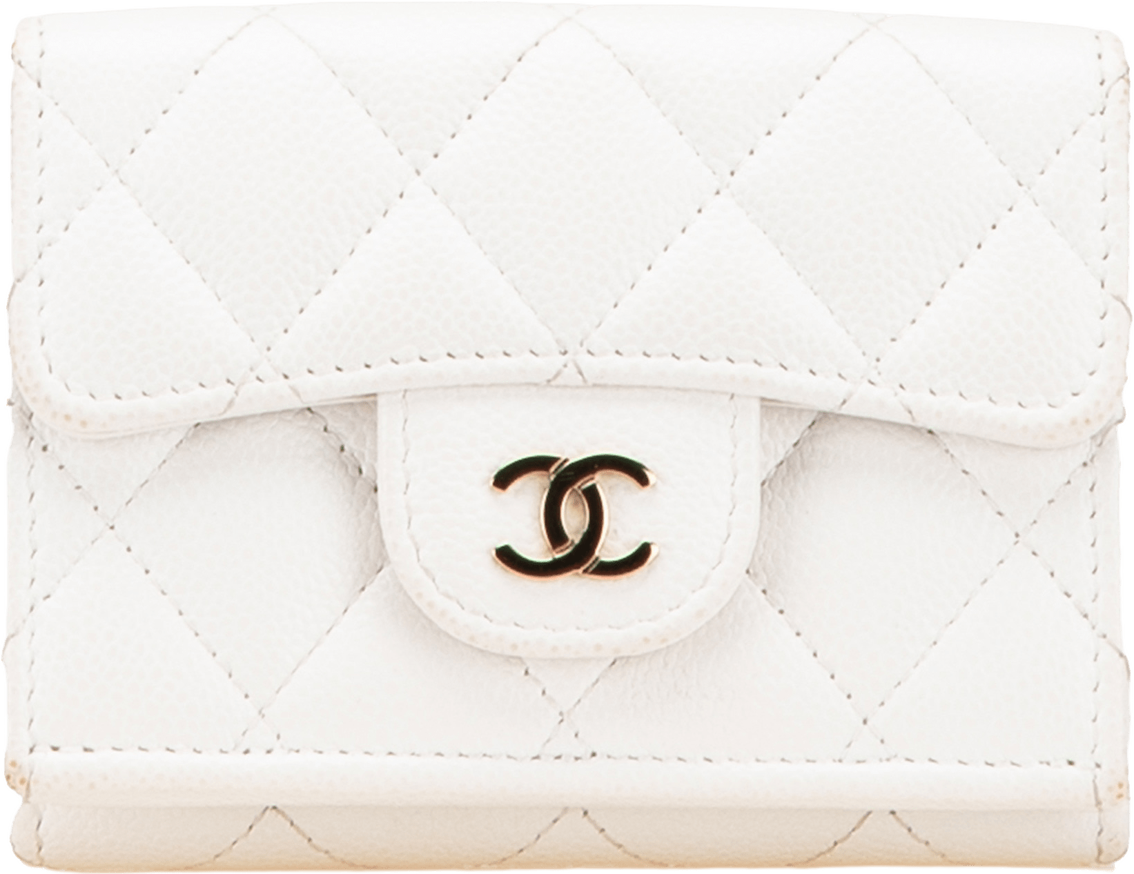 Chanel Cc Quilted Caviar Trifold Flap Wallet, från Luxclusif, i färgen ivory.