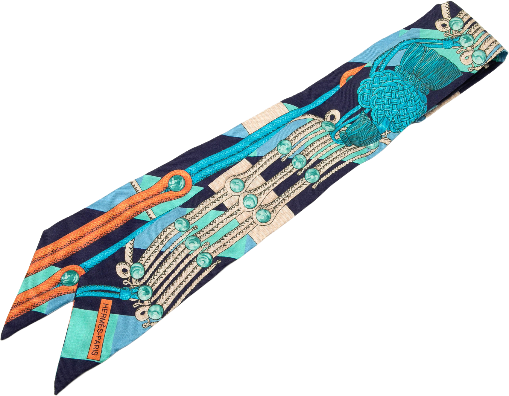 Hermès Objets De Curiosite Silk Twilly Scarf, från Luxclusif, i färgen blue.