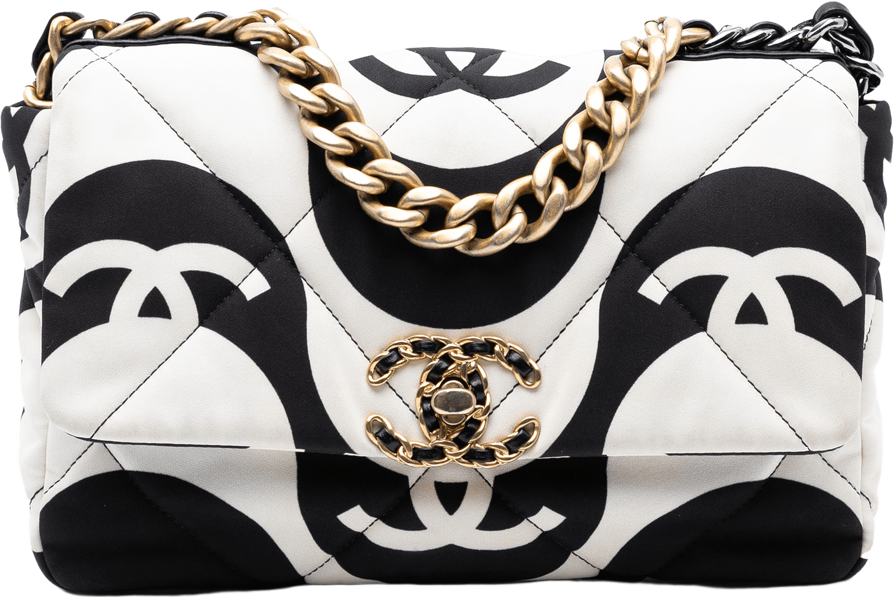 Chanel Medium Printed Silk 19 Flap, från Luxclusif, i färgen white.