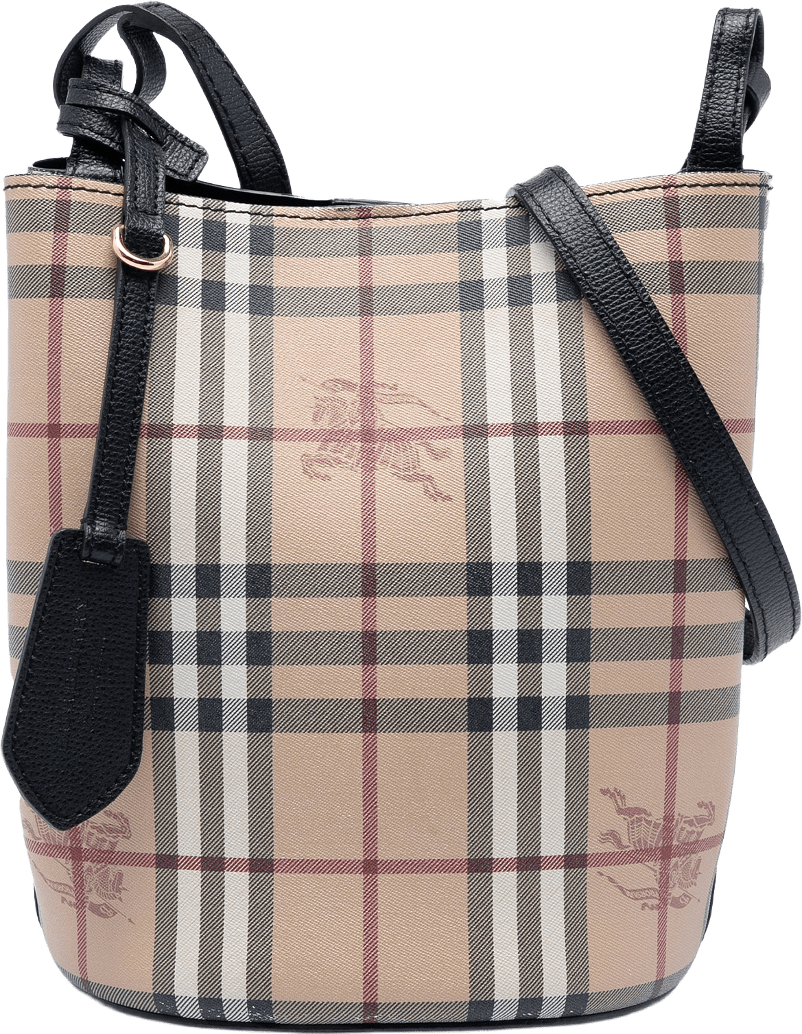 Burberry Haymarket Check Coated Canvas Lorne Bucket Bag, från Luxclusif, i färgen beige.