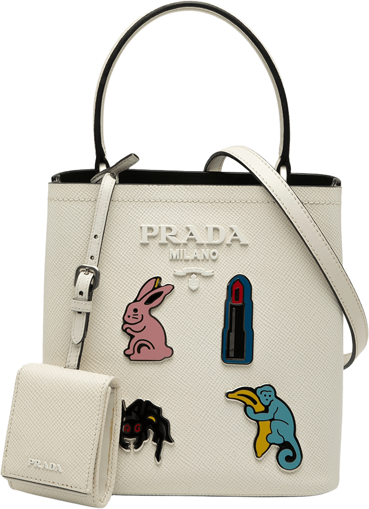 Prada Small Saffiano Cuir Smalto Panier Satchel, från Luxclusif, i färgen white.