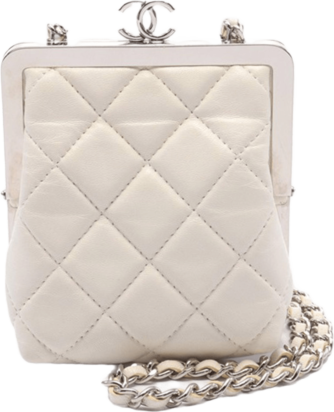 Chanel Lambskin And Plexiglass Kiss Clutch With Chain