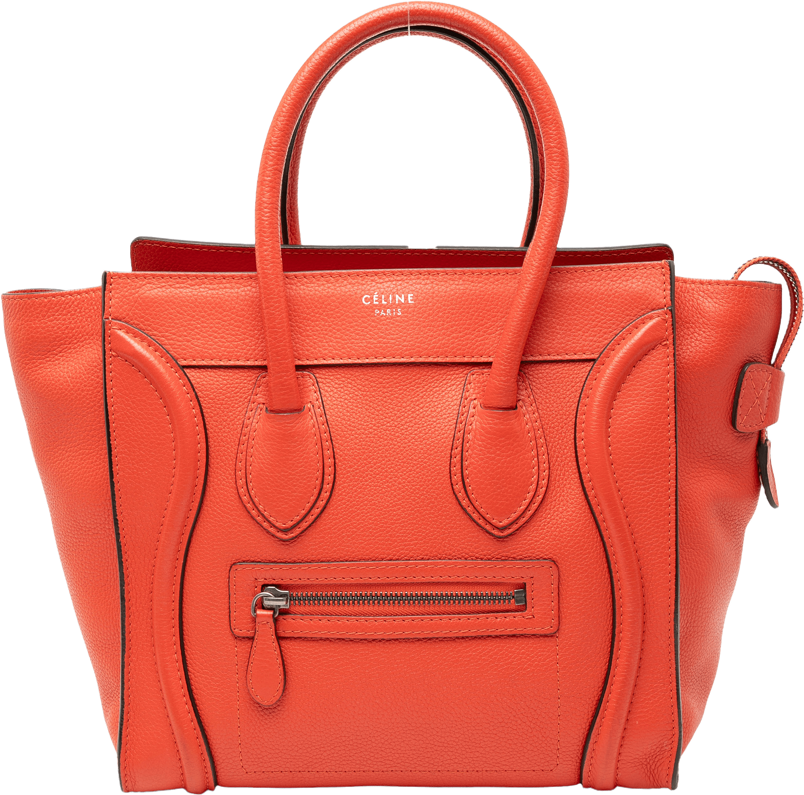 Celine Micro Leather Luggage Tote, från Luxclusif, i färgen orange.