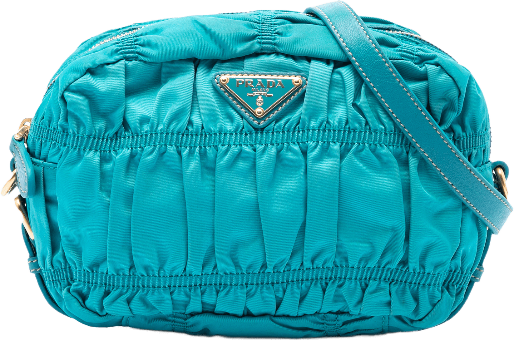 Prada Tessuto Gaufre Crossbody, från Luxclusif, i färgen blå.