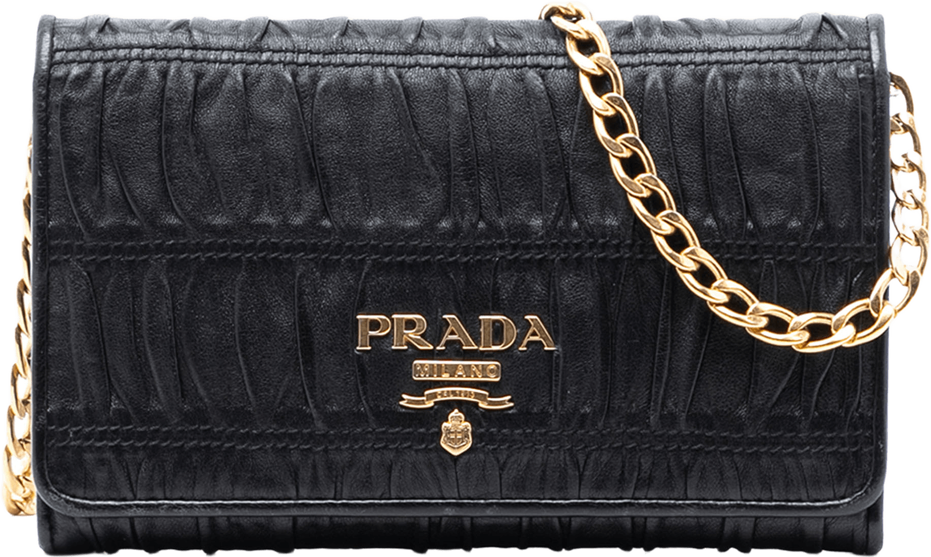 Prada Nappa Gaufre Wallet On Chain, från Luxclusif, i färgen black.