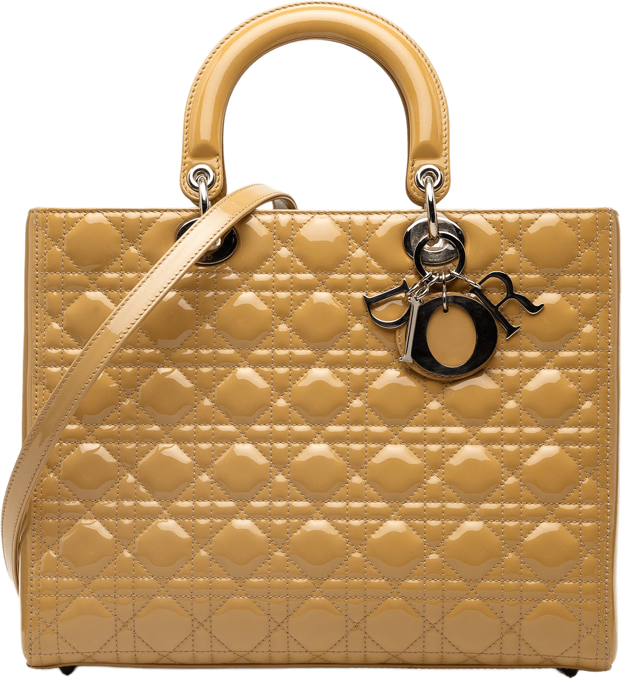 Dior Large Patent Cannage Lady Dior, från Luxclusif, i färgen beige.