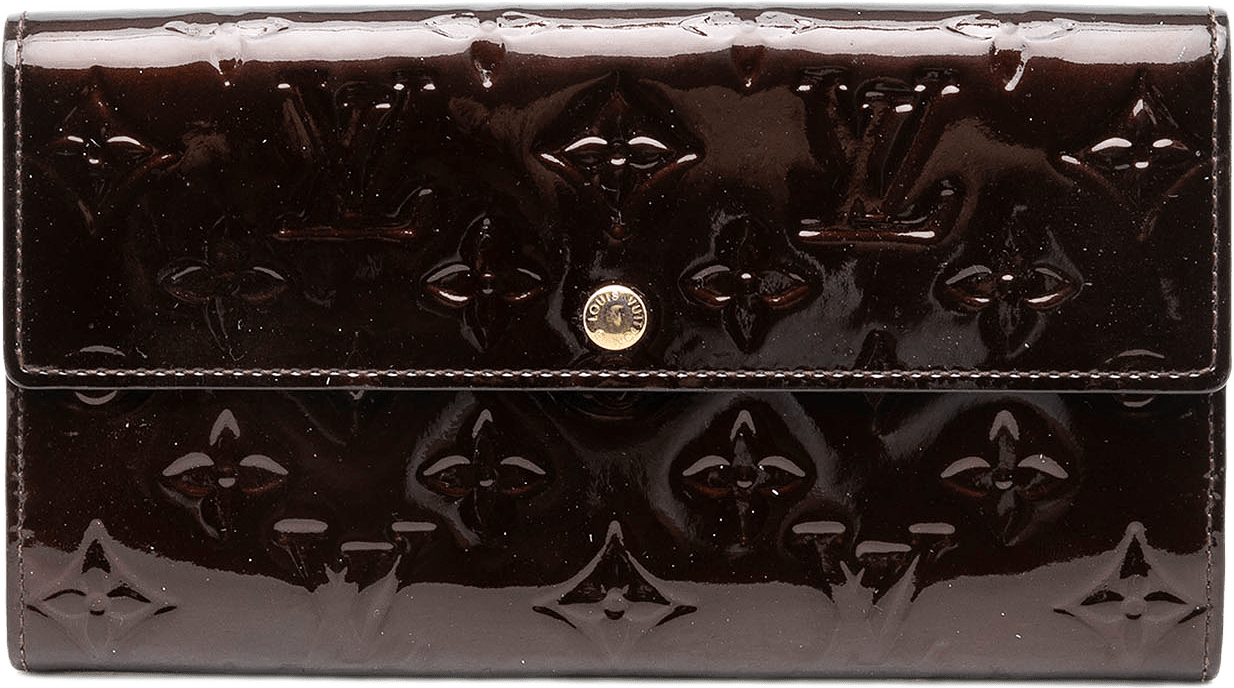 Louis Vuitton Monogram Vernis Sarah Wallet, från Luxclusif, i färgen plum.