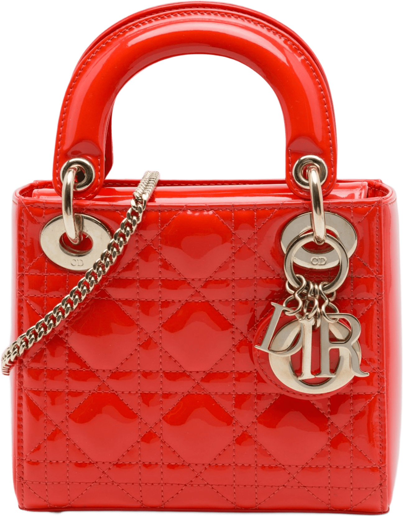 Dior Mini Patent Cannage Lady Dior, från Luxclusif, i färgen orange.